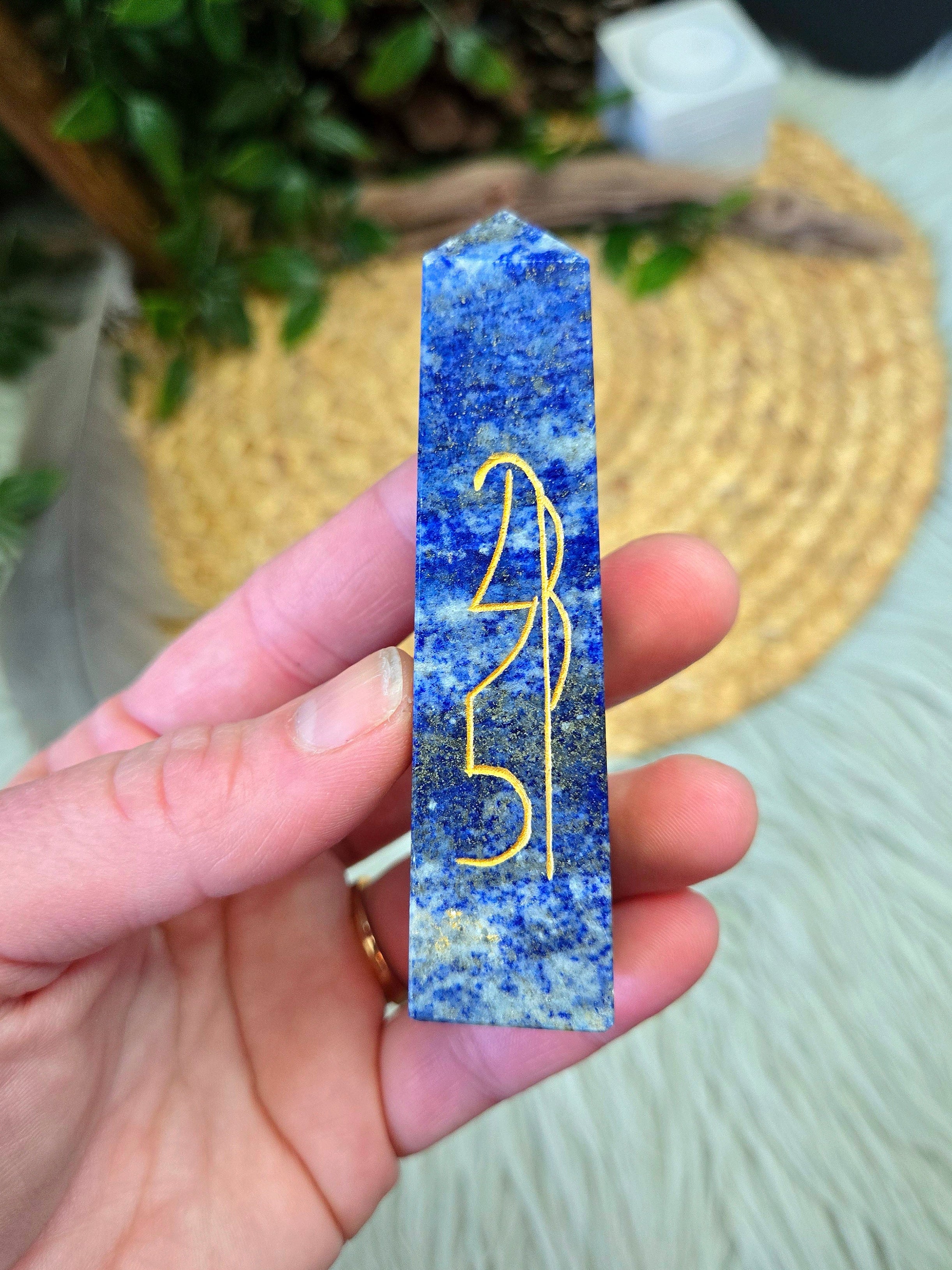 Reiki Carved Lapis Lazuli Tower 3.45"