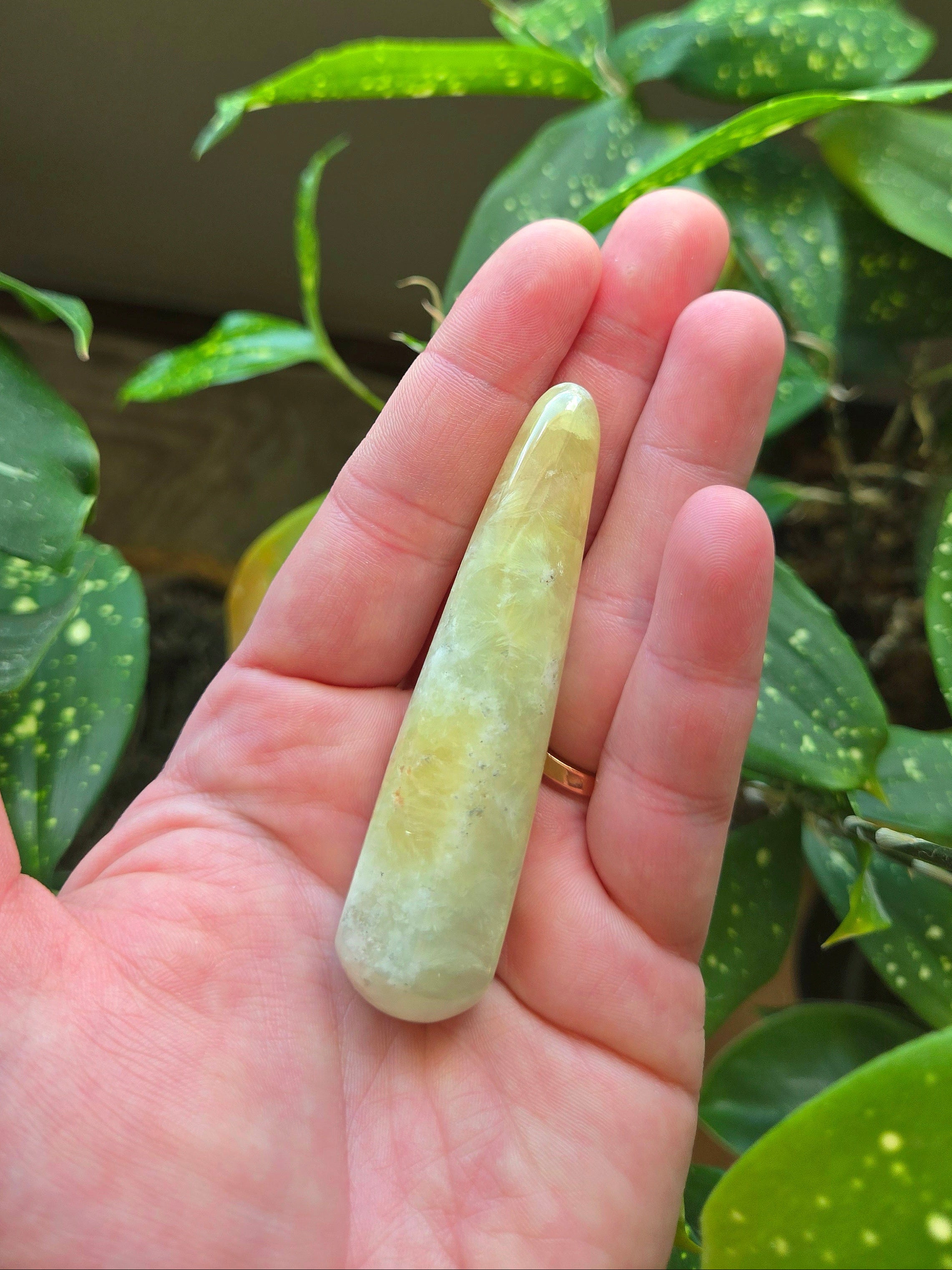 Green Calcite pointed Wand 3.25"