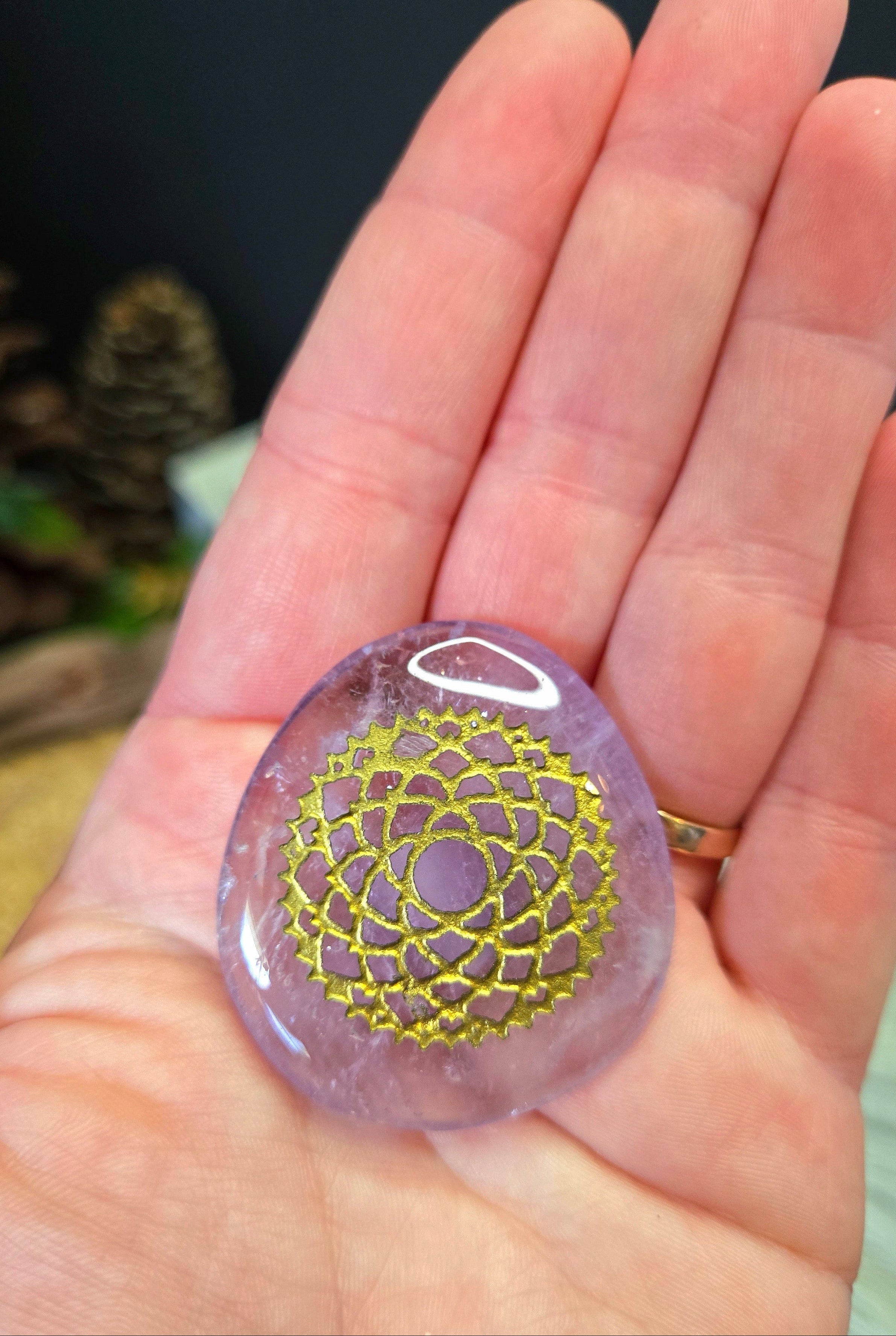 Amethyst Crown Chakra Palm Stone 1.75"
