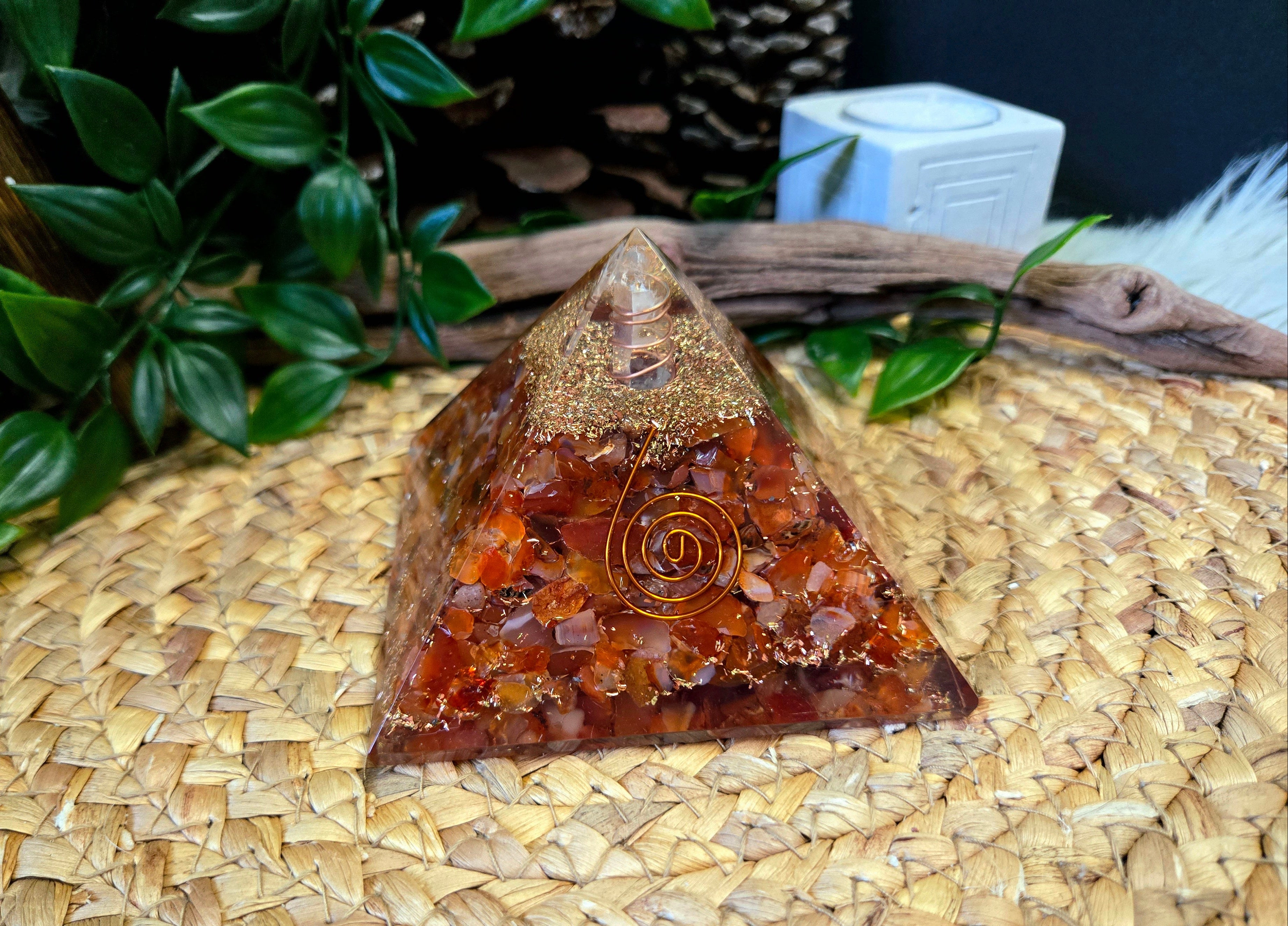 Carnelian Orgonite Pyramid 4.5"
