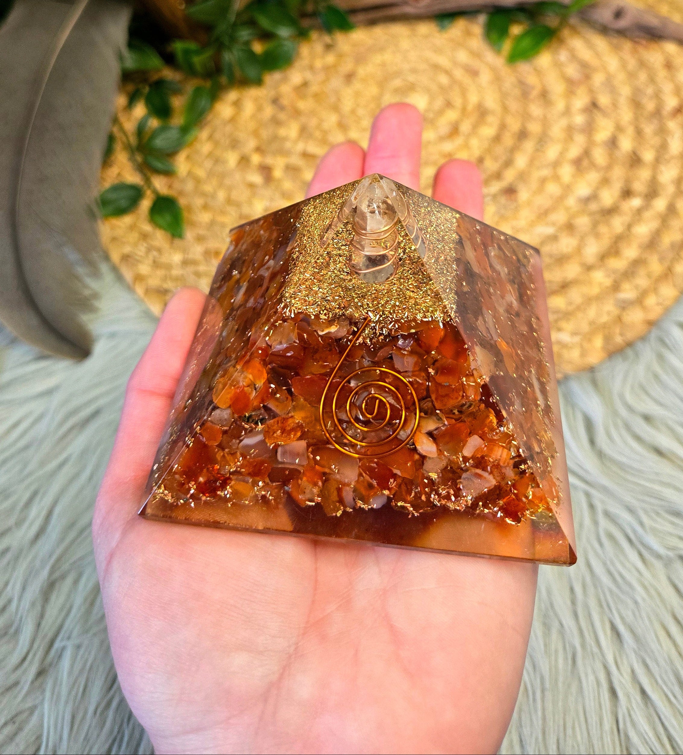 Carnelian Orgonite Pyramid 4.5"