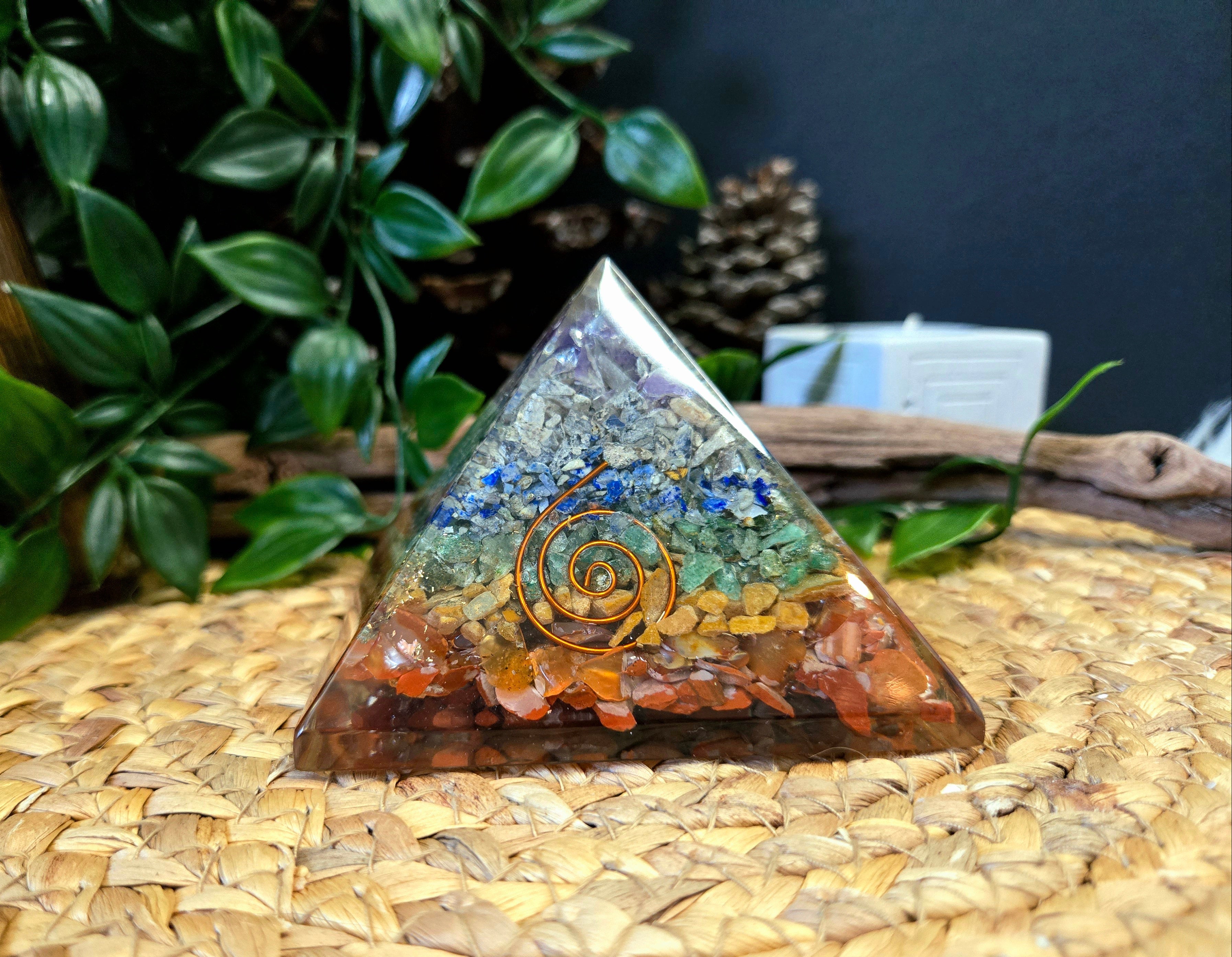 Rainbow Chakra Orgonite Pyramid 4.5"