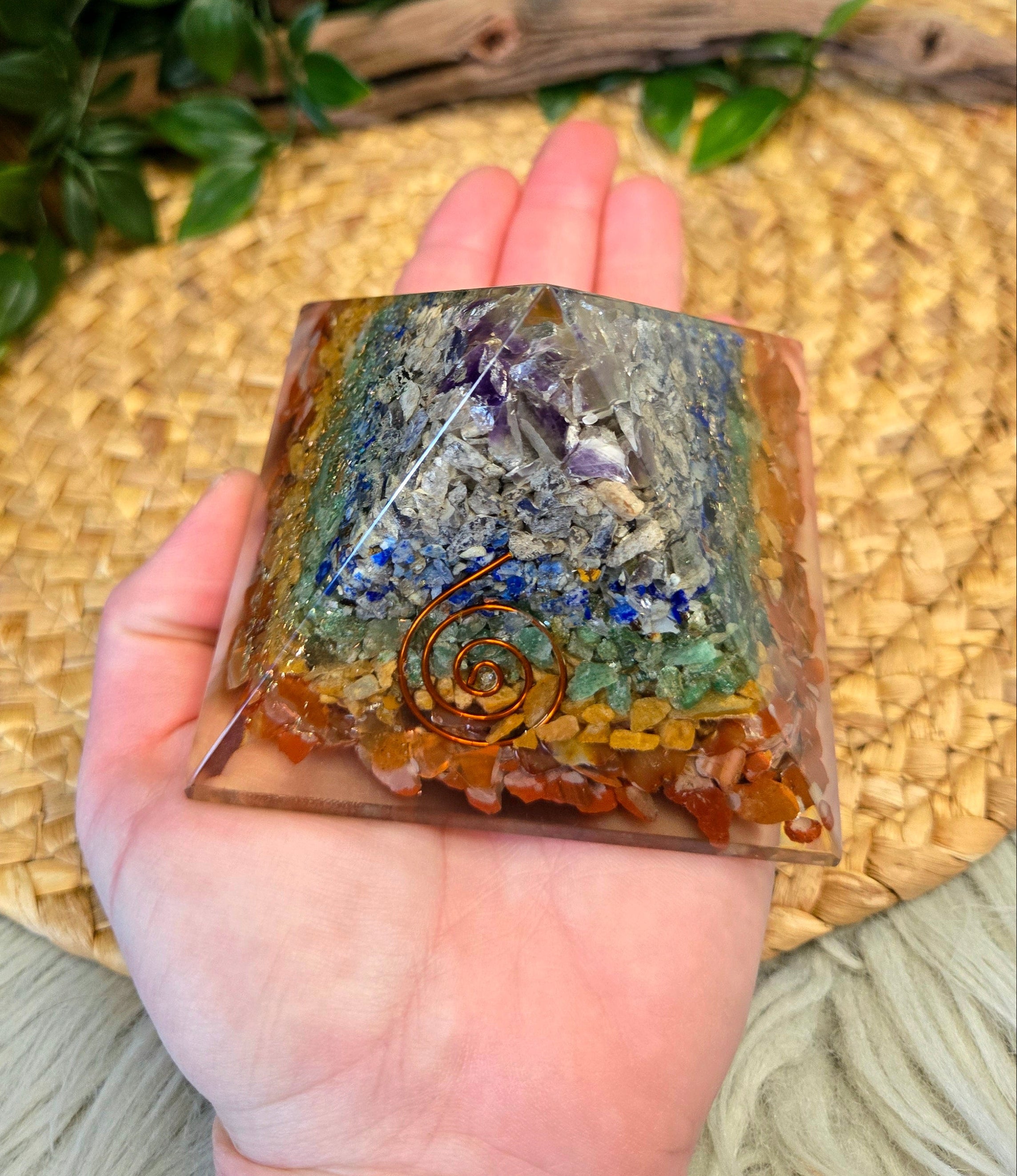 Rainbow Chakra Orgonite Pyramid 4.5"