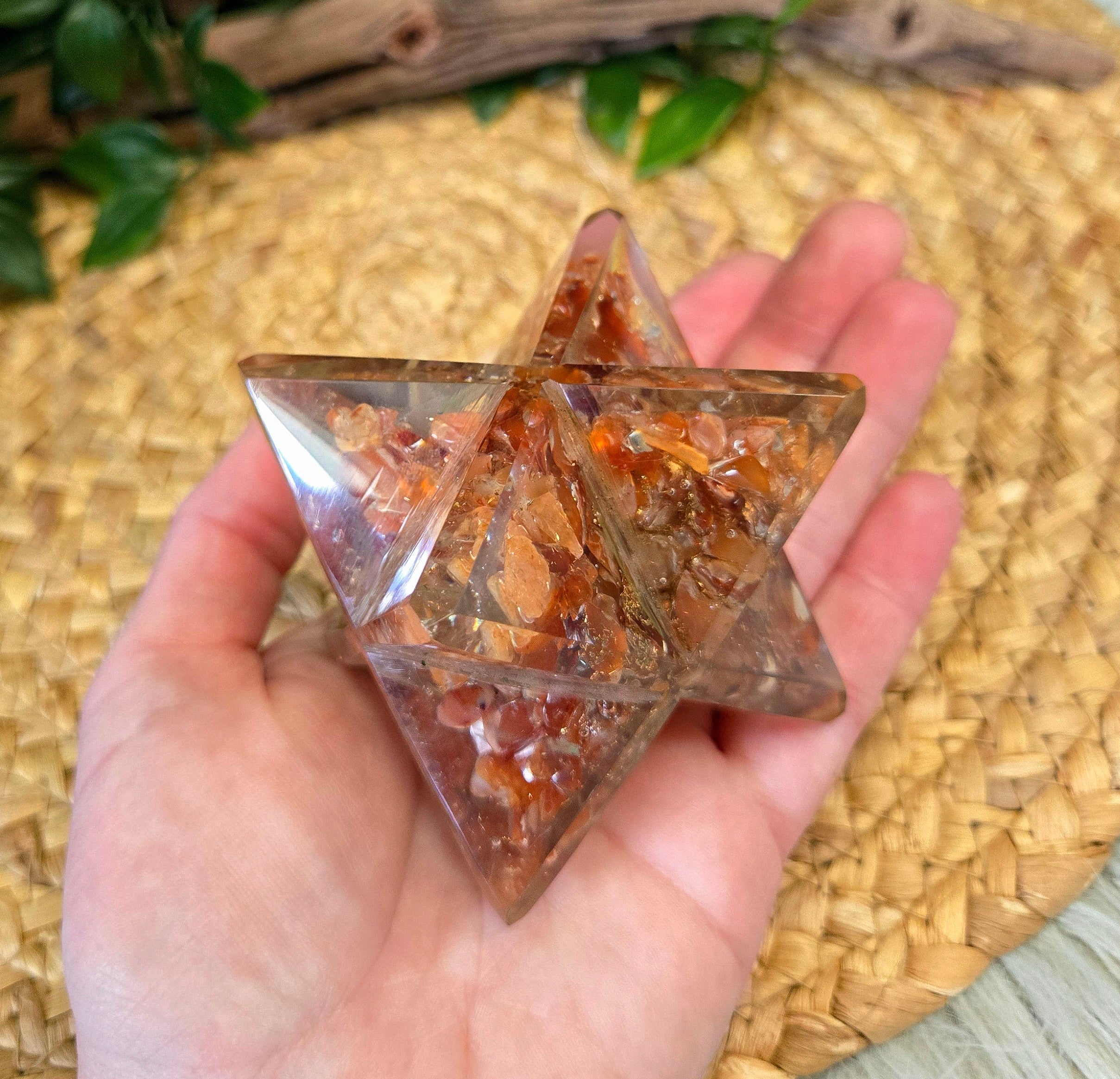 Carnelian Orgonite Merkaba 3"