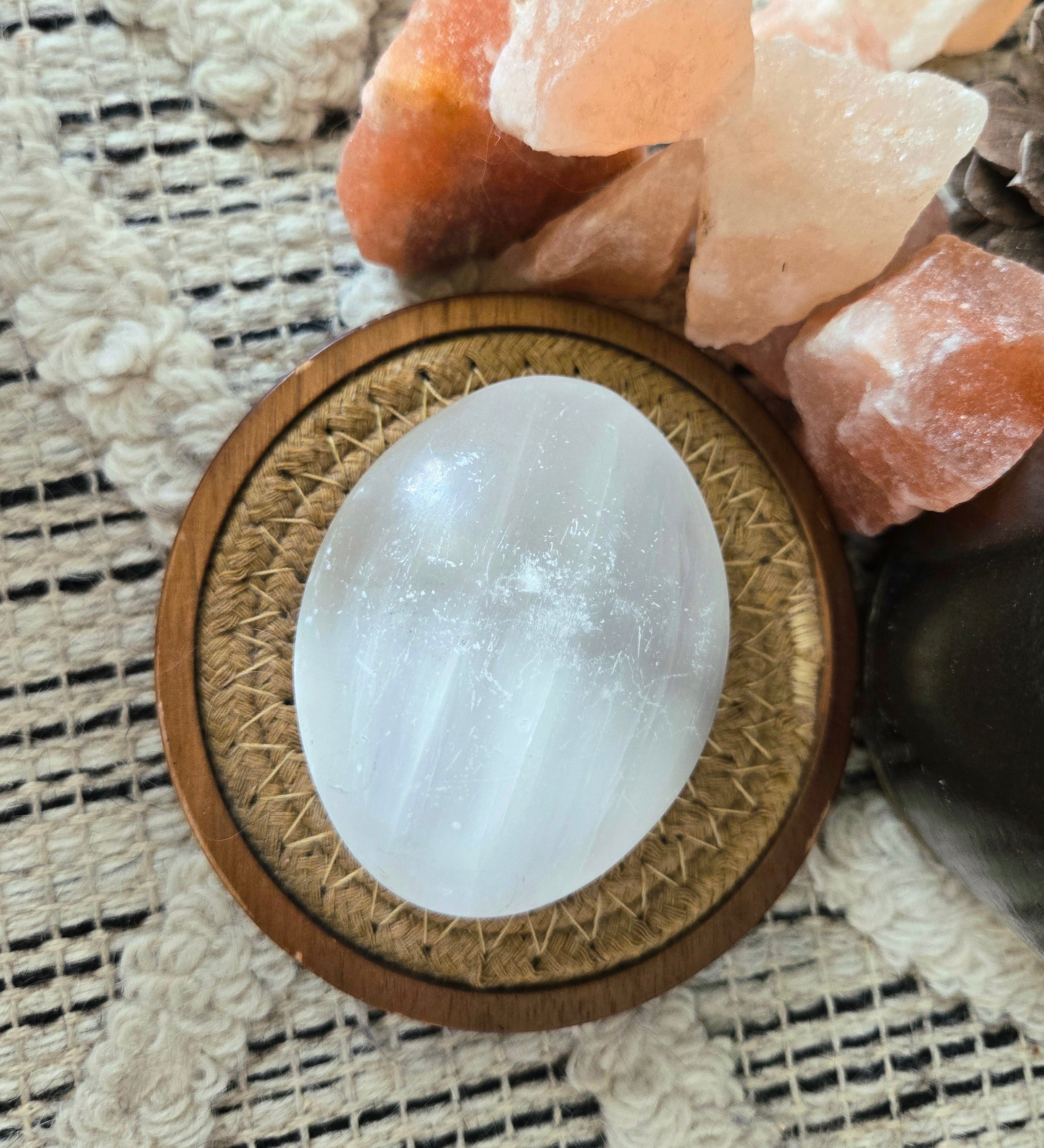 Selenite Palm Stone 3"