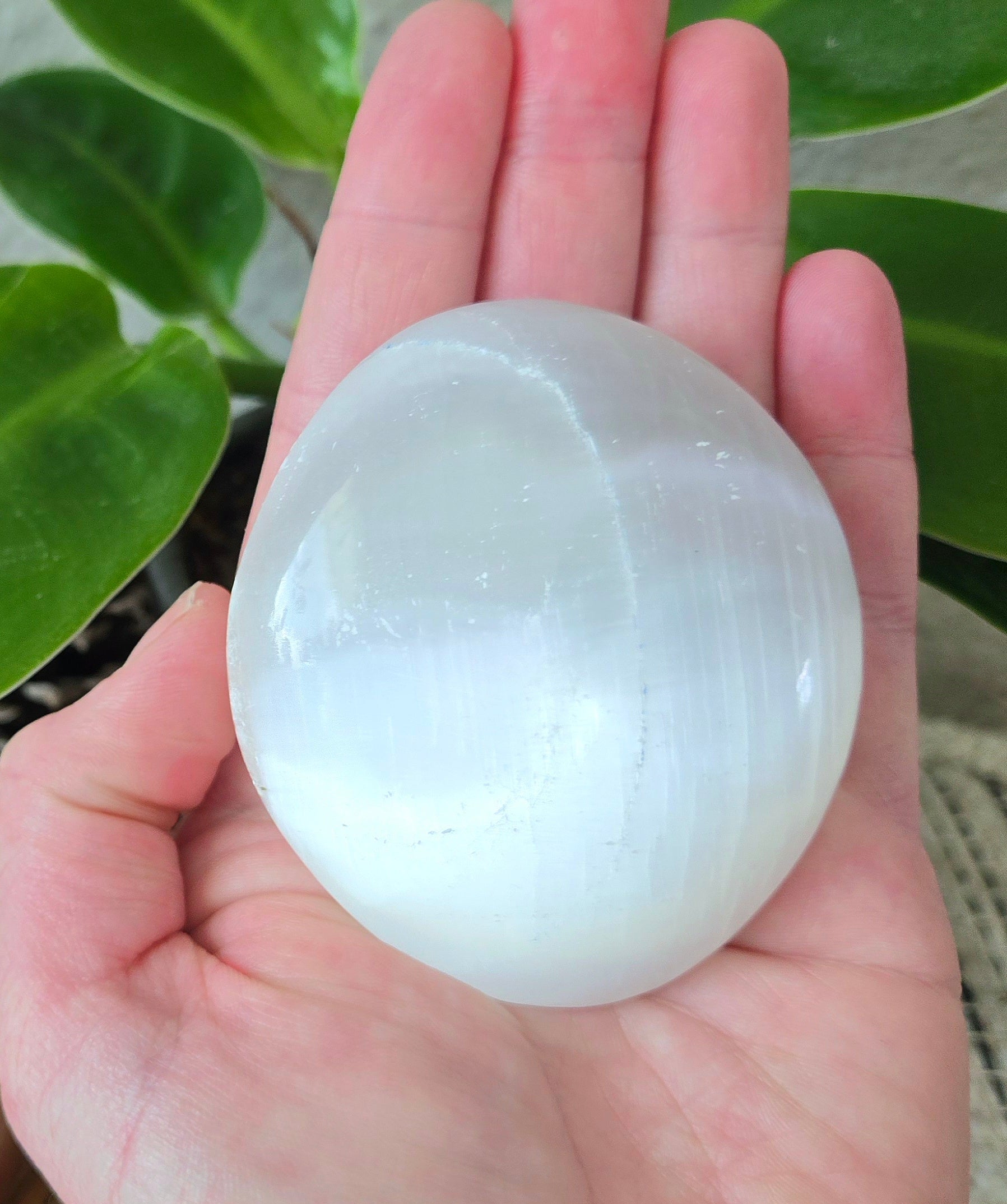 Selenite Palm Stone 3"