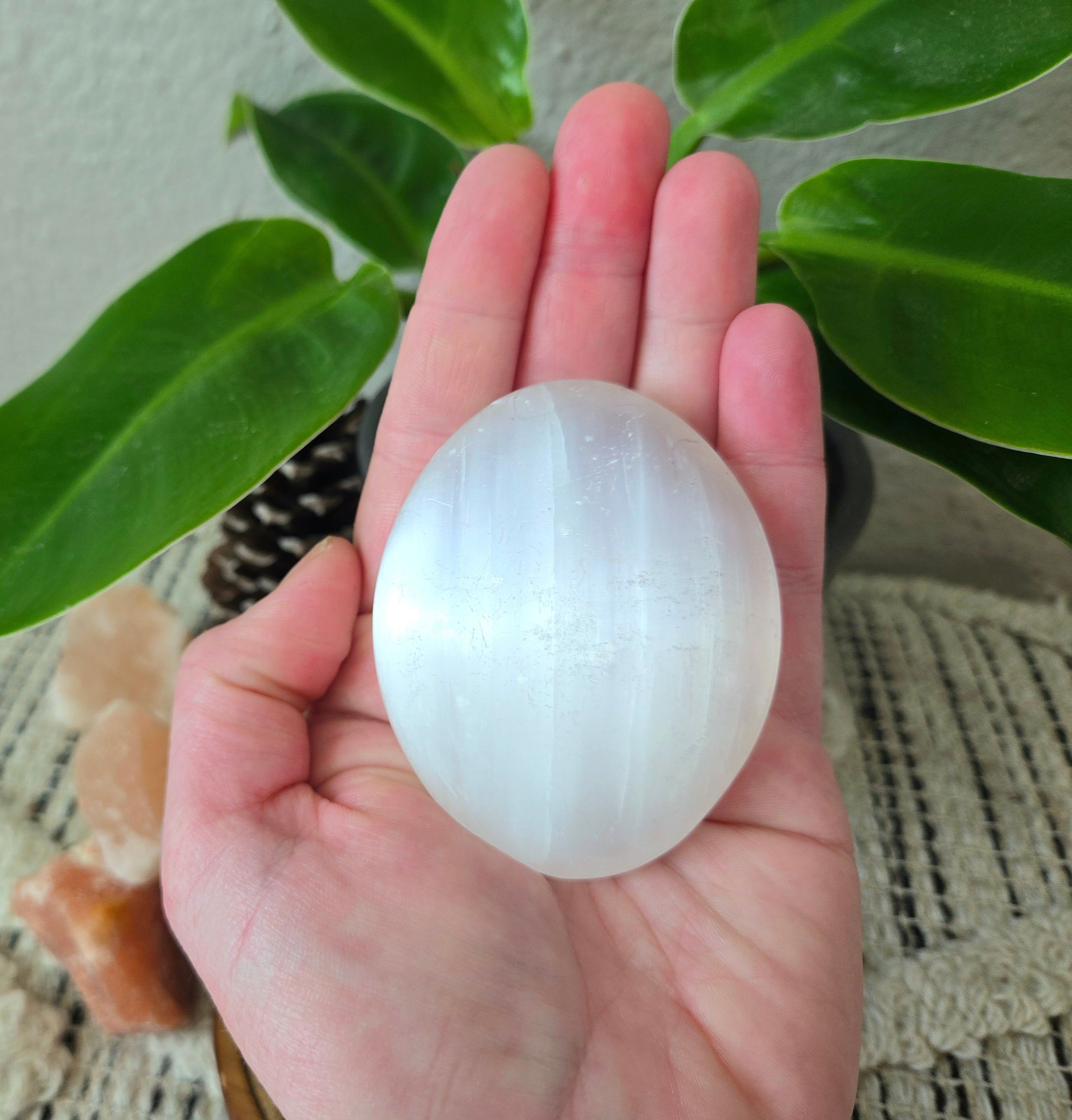 Selenite Palm Stone 3"