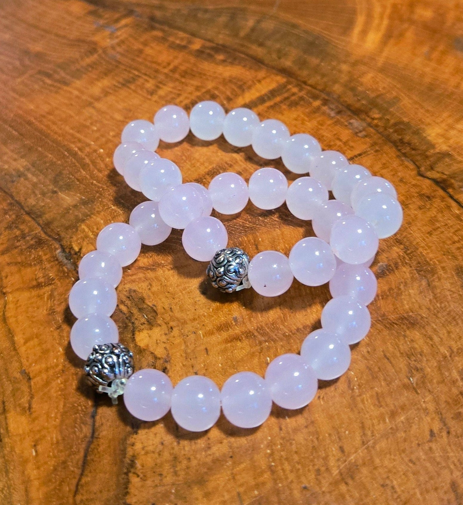Rose Quartz Bracelet With Silver Bead