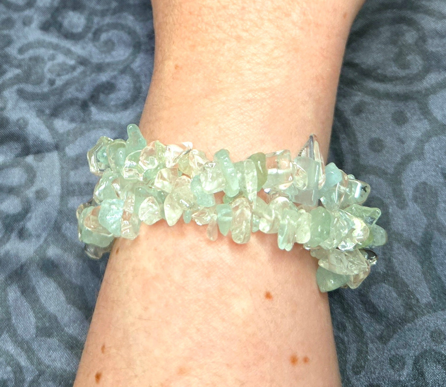 Blue And Clear Quartz Double Banded Bracelet