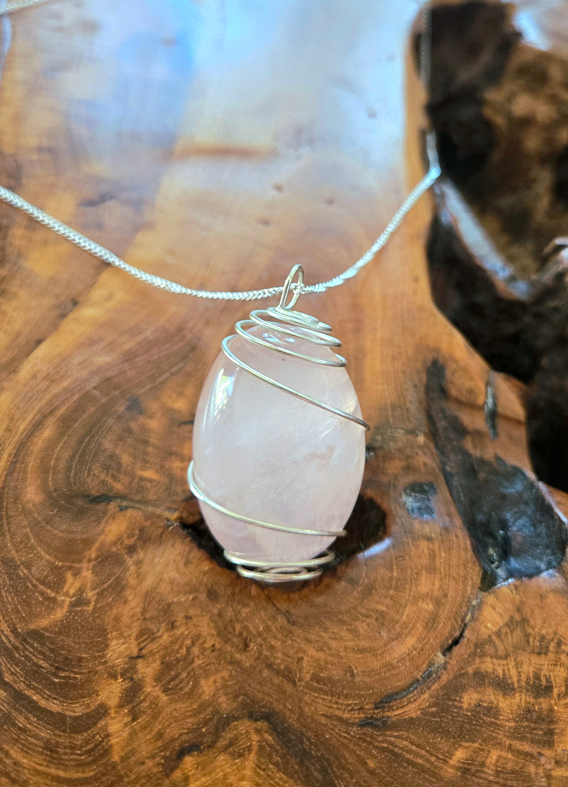 Rose Quartz Necklace 26" Chain