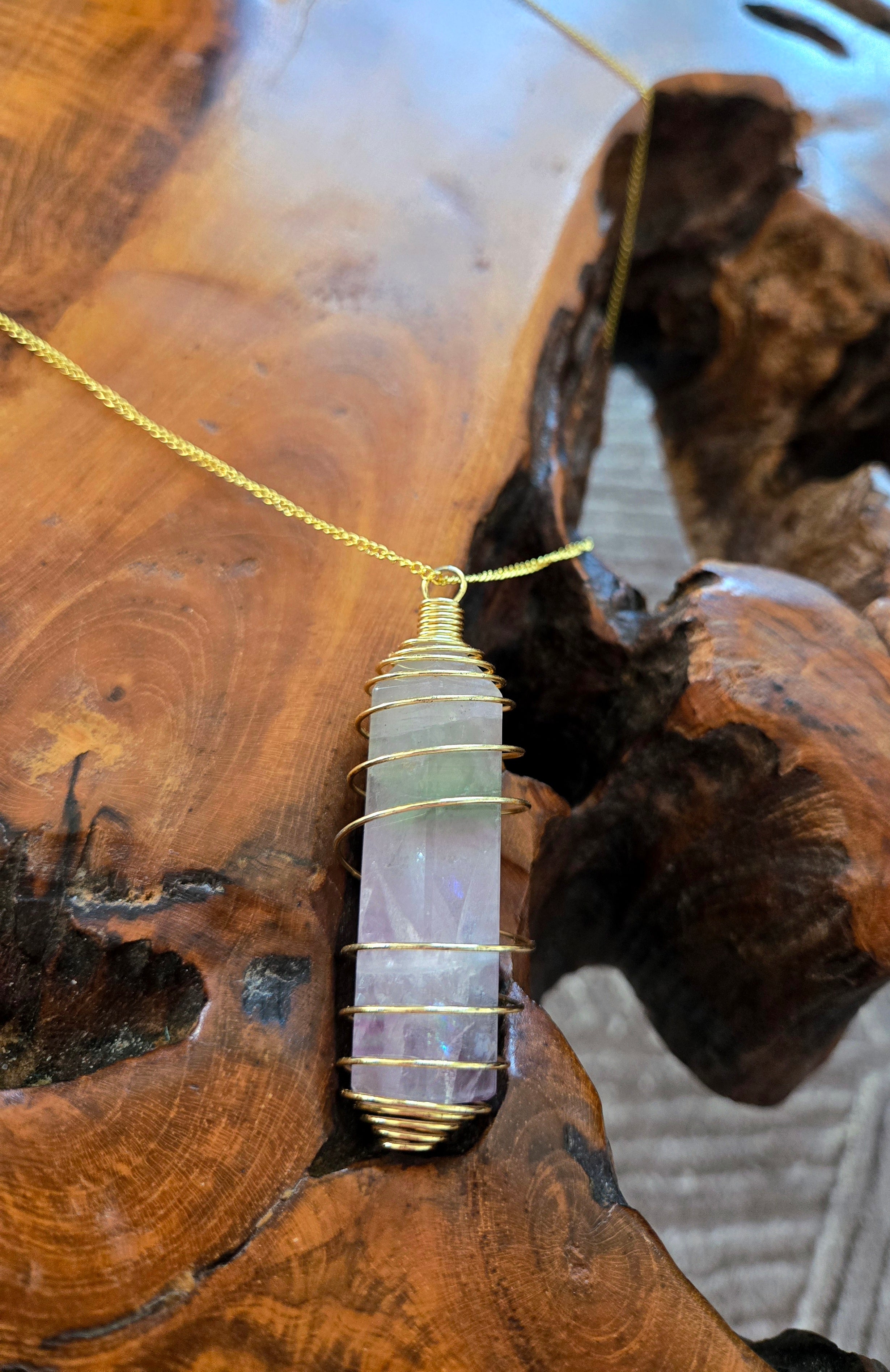 Fluorite Tower Necklace 28" Chain