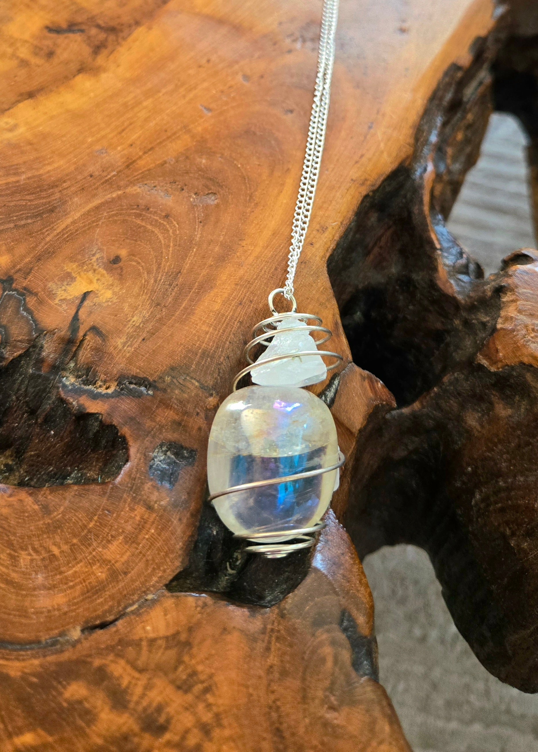 Angel Aura & Quartz Necklace 25" Chain