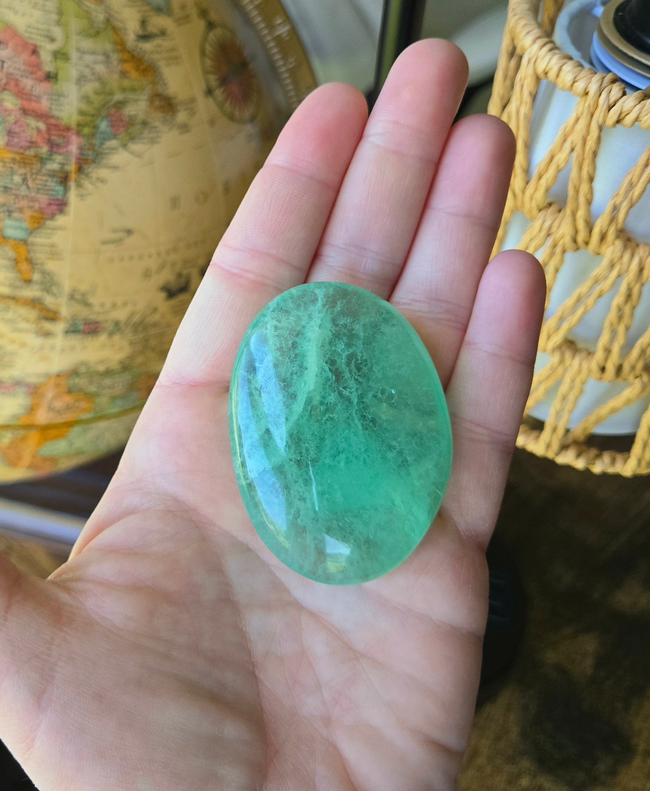 Green Fluorite Palm Stone 2.5"