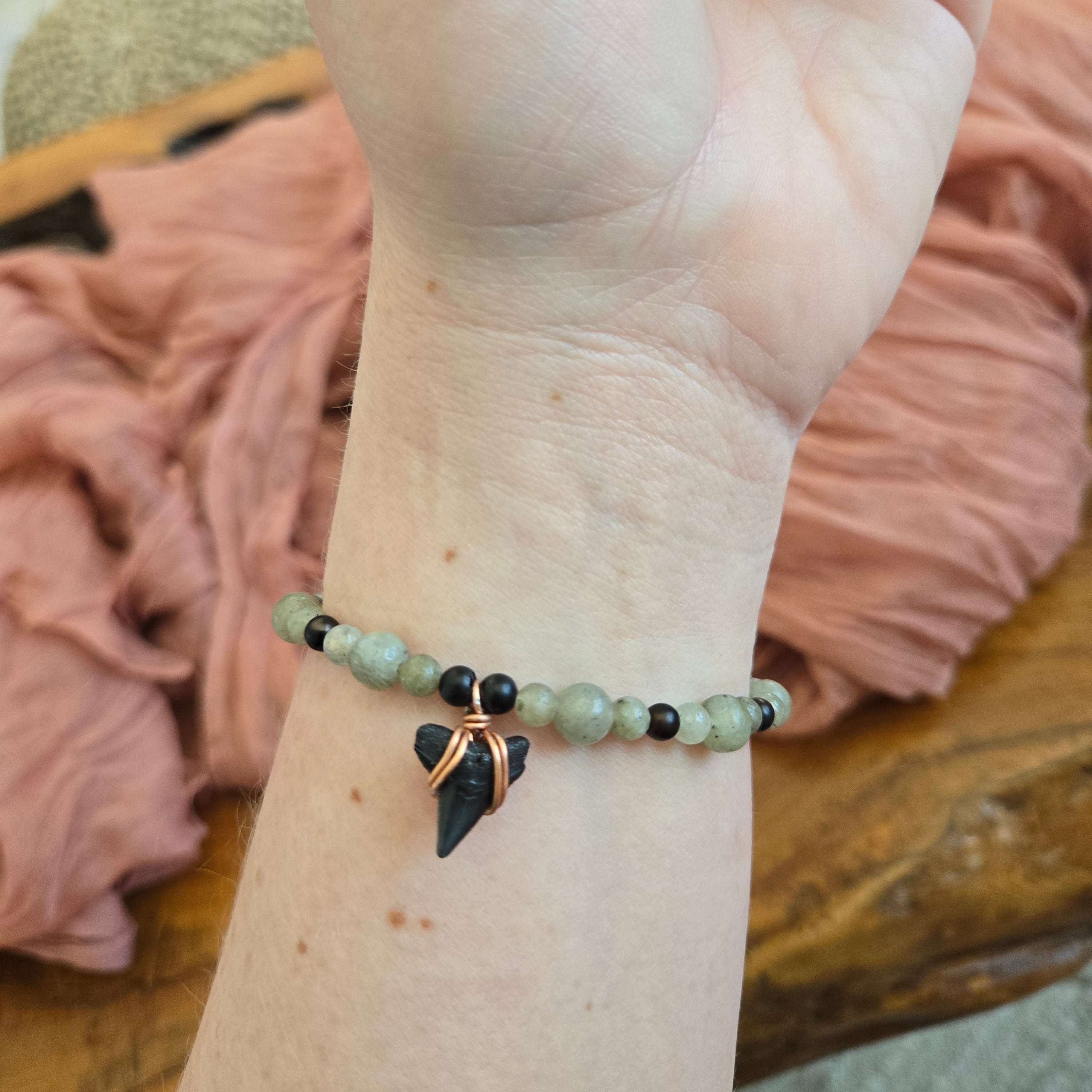 Bull Shark Tooth Fossil & Labradorite Bracelet