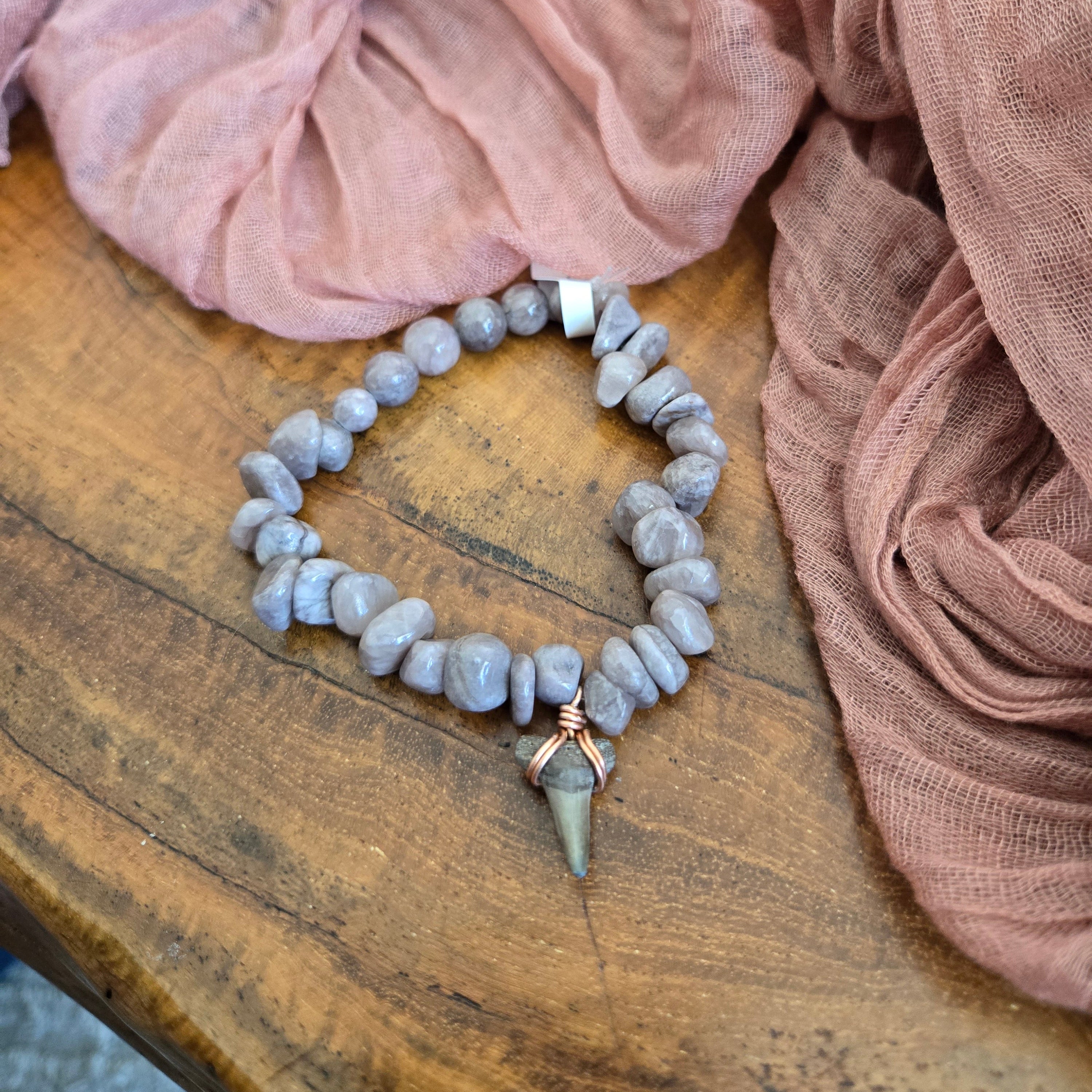 Bull Shark Tooth Fossil & Purple Quartz Bracelet