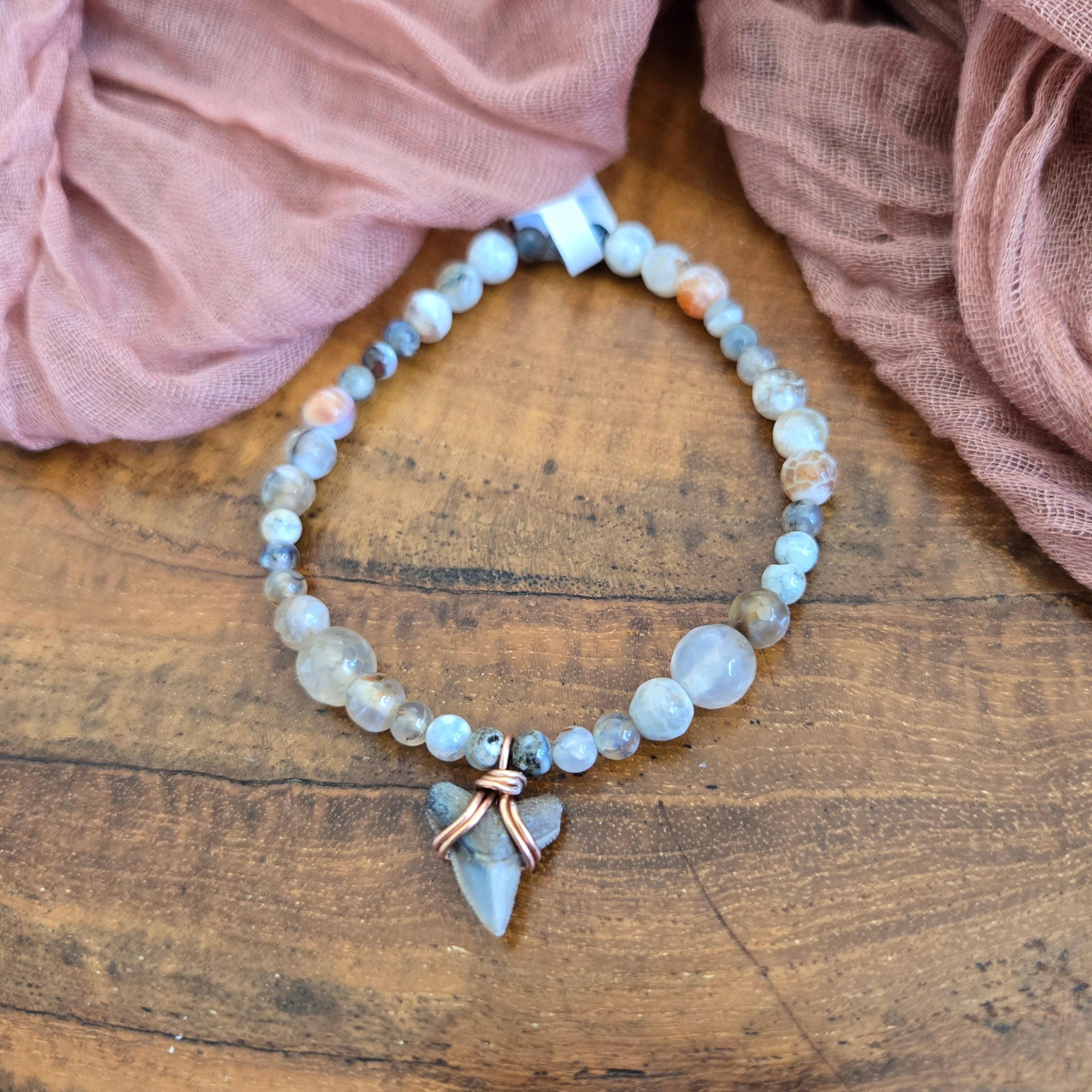 Bull Shark Tooth Fossil & Fire Agate