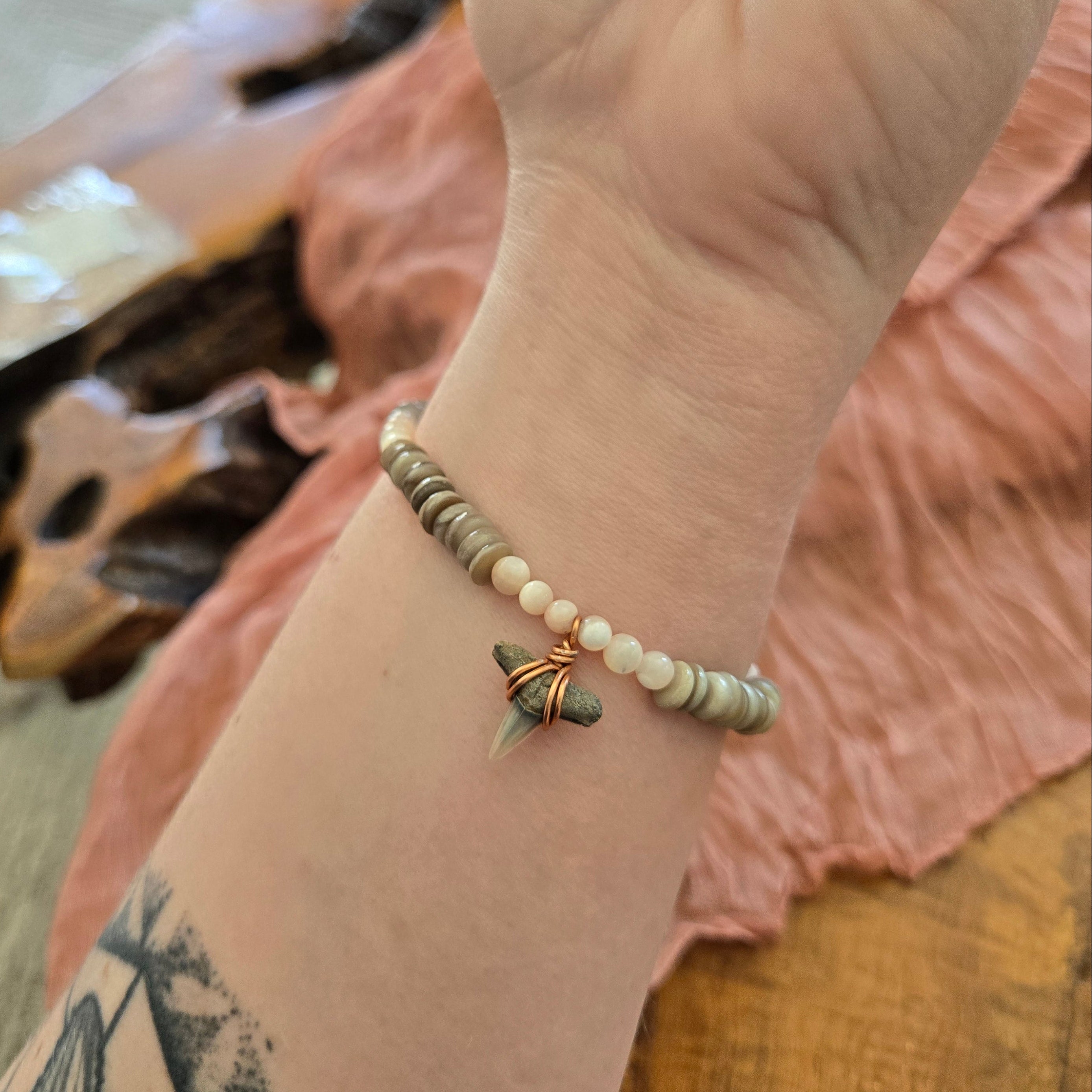 Lemon Shark Tooth Fossil Bracelet