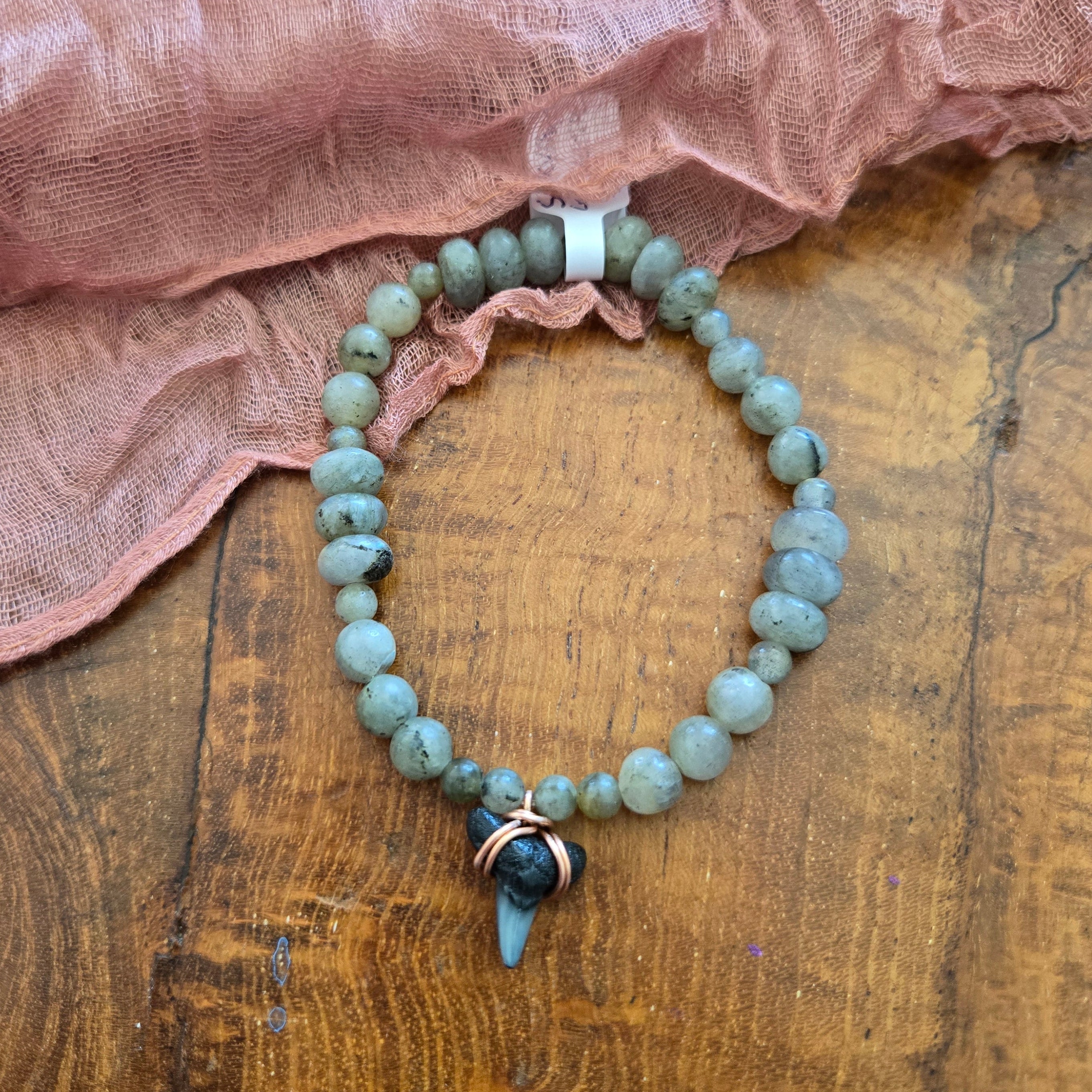 Silky Shark Tooth Fossil & Labradorite Bracelet