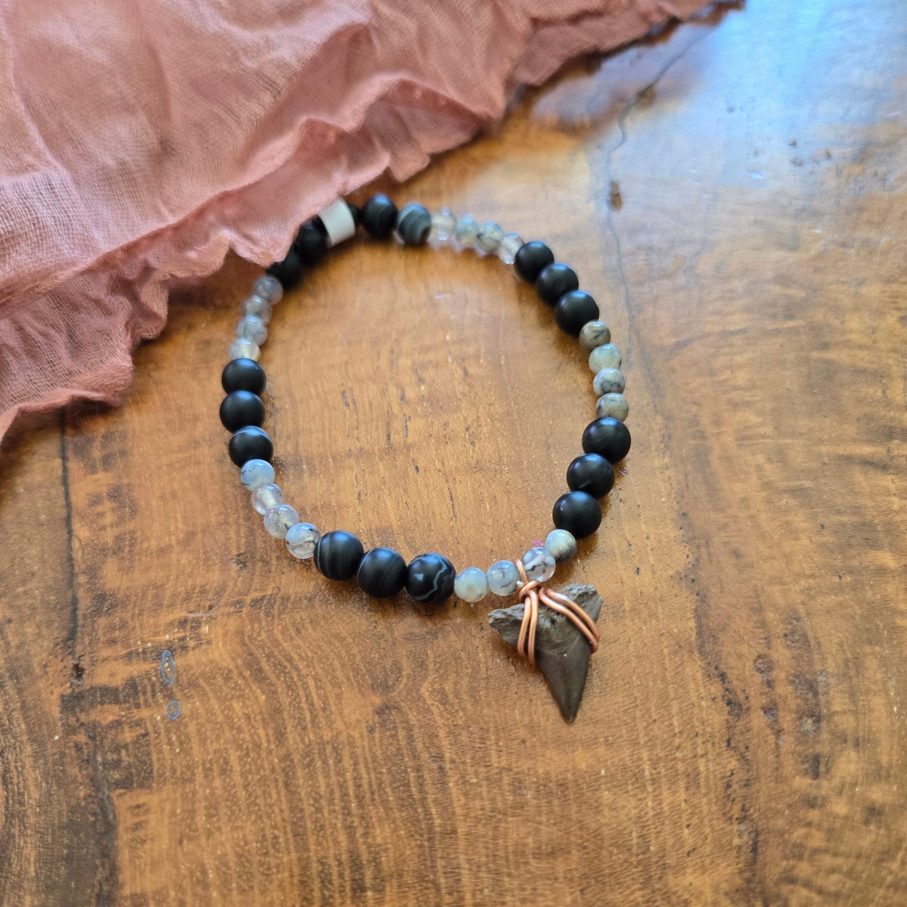 Silky Shark Tooth Fossil Bracelet