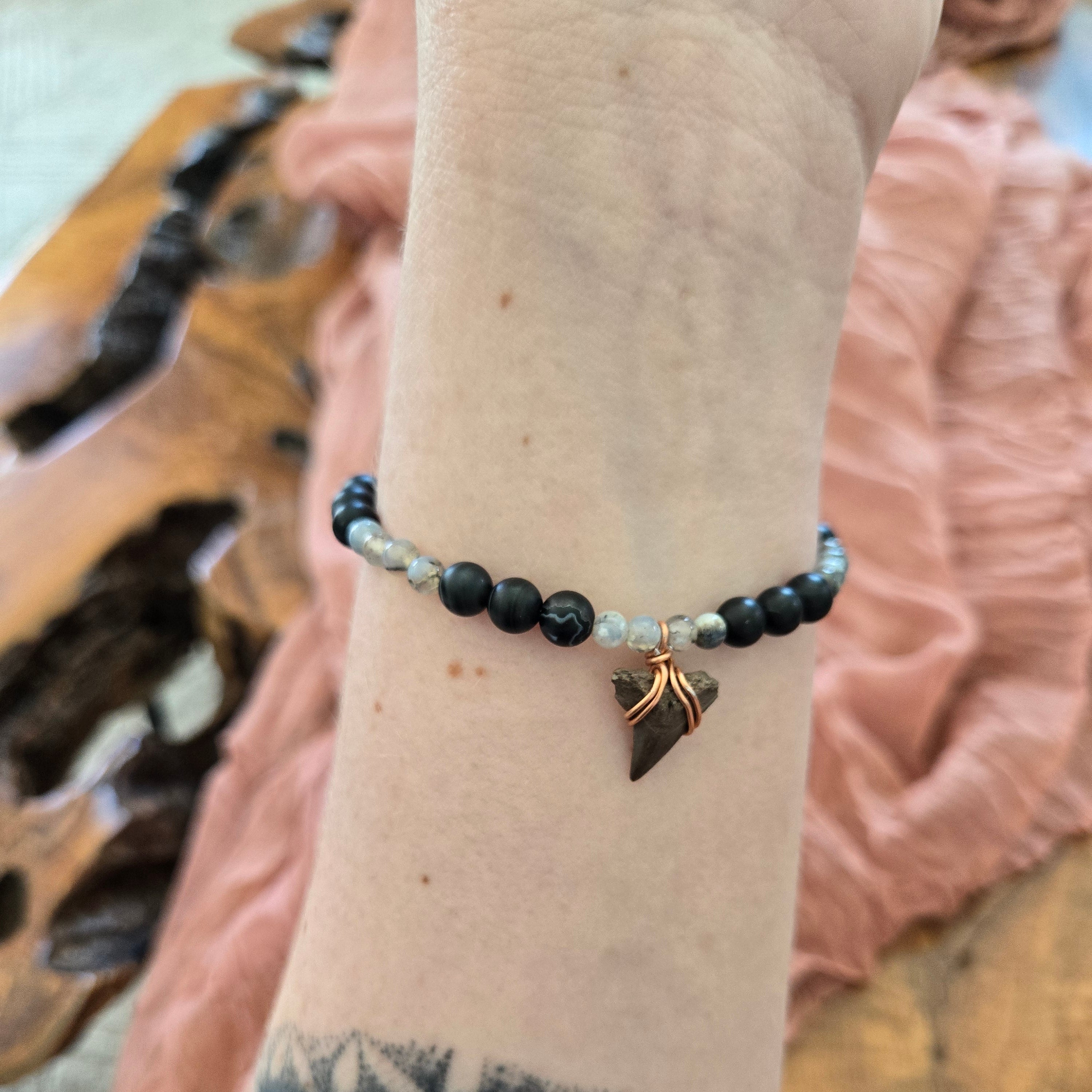 Silky Shark Tooth Fossil Bracelet