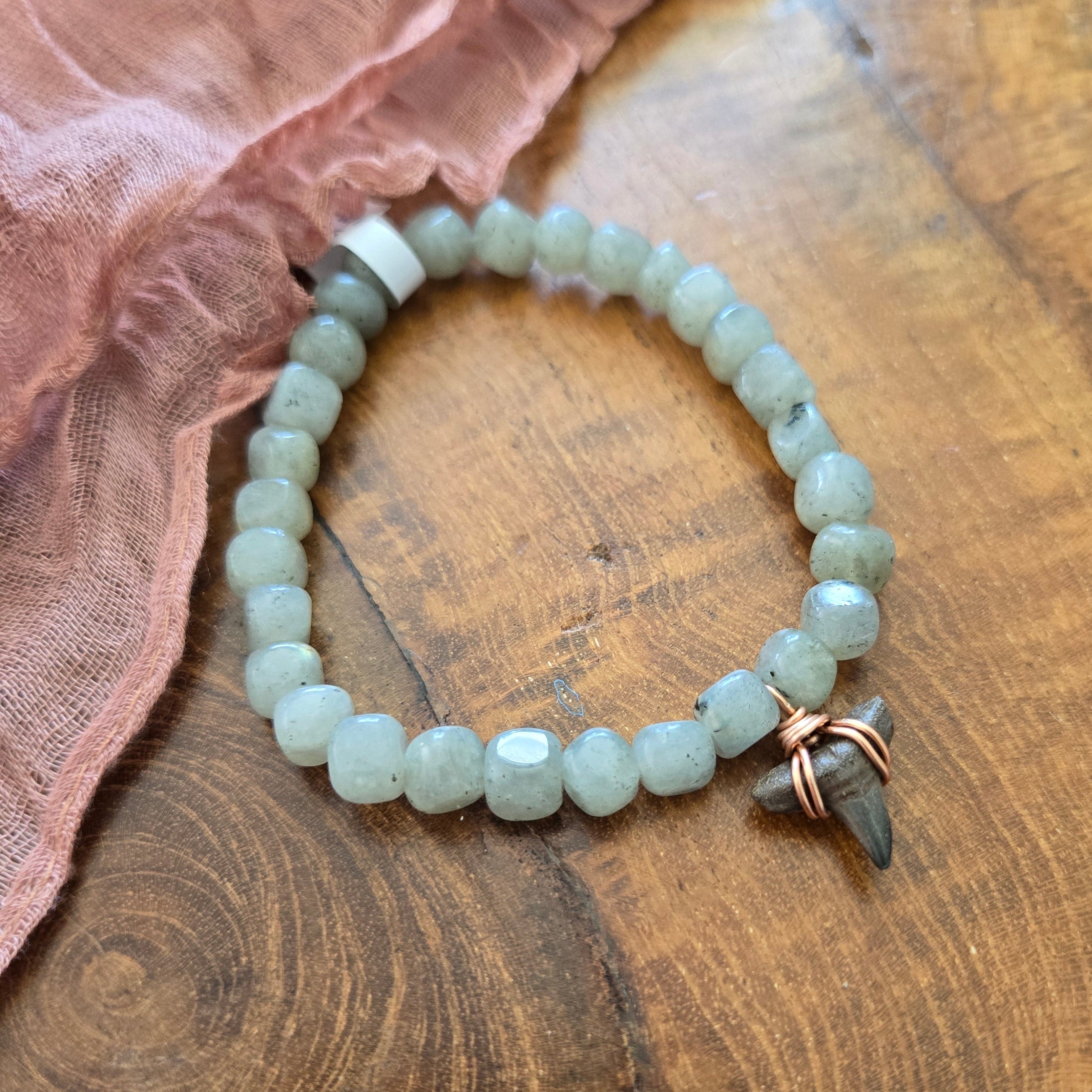 Lemon Shark Tooth Fossil & Labradorite Bracelet