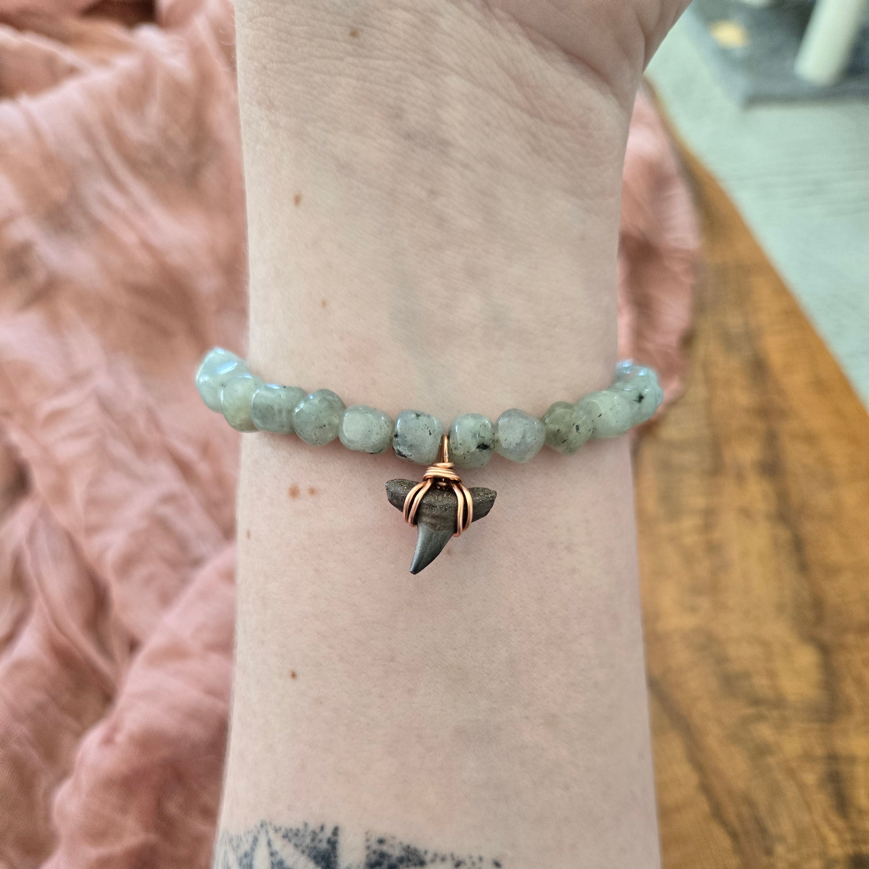 Lemon Shark Tooth Fossil & Labradorite Bracelet