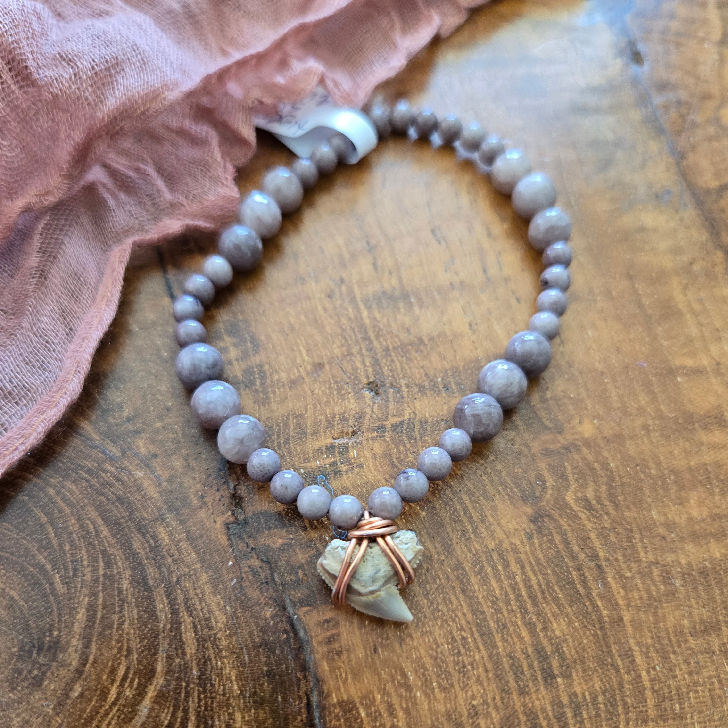 Tiger Shark Tooth Fossil & Purple Quartz Bracelet