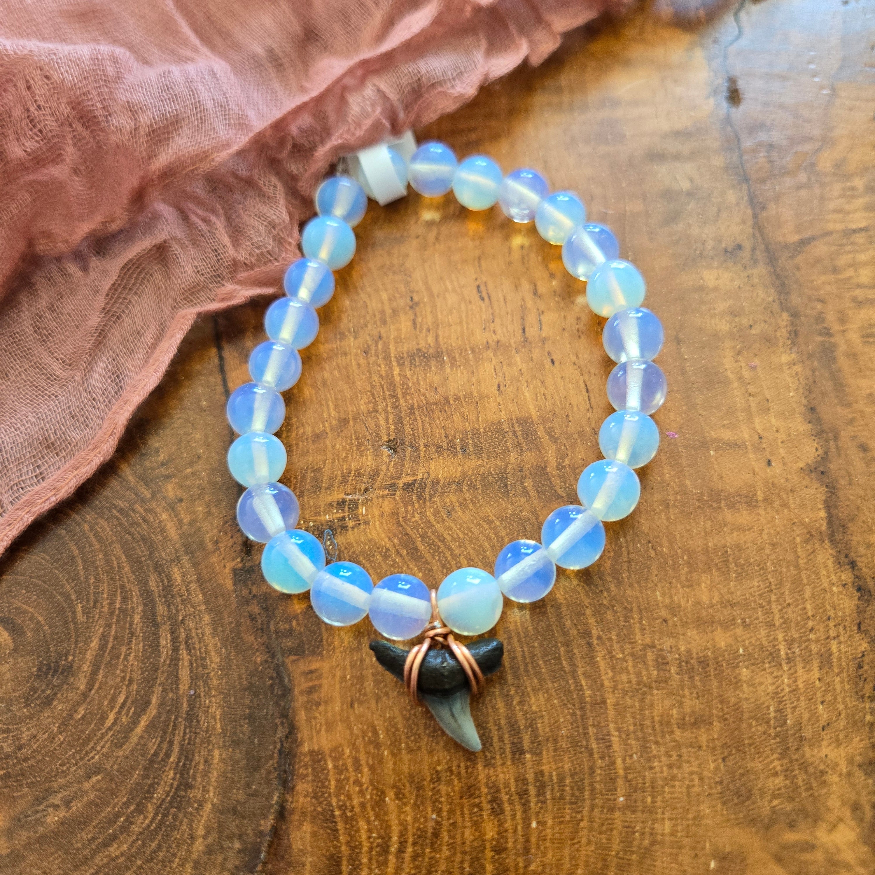Bull Shark Tooth Fossil & Opalite Bracelet