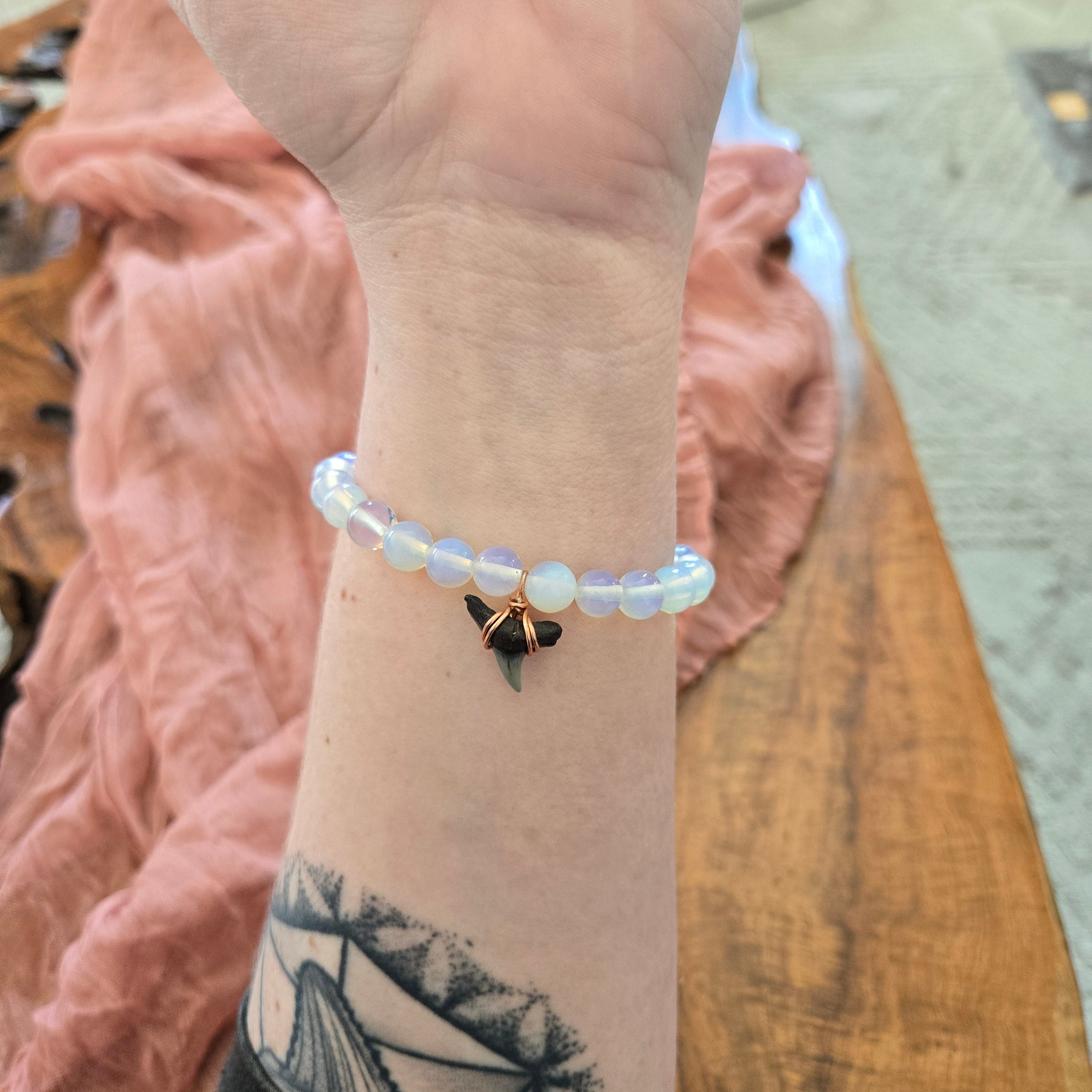 Bull Shark Tooth Fossil & Opalite Bracelet