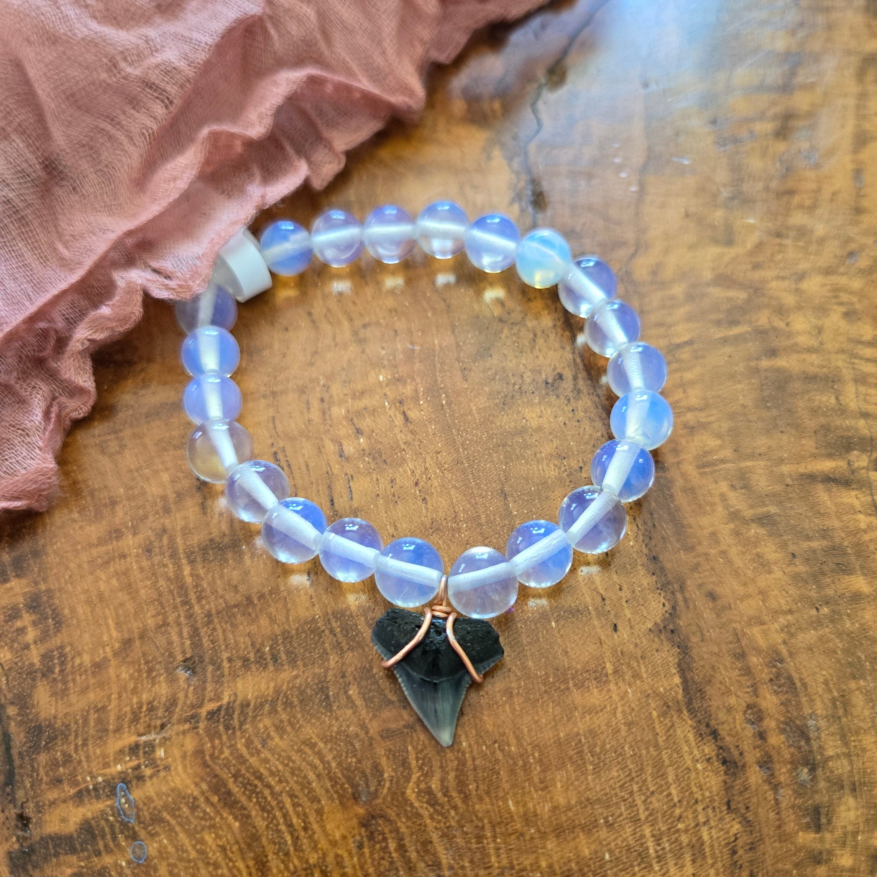 Bull Shark Tooth Fossil & Opalite Bracelet