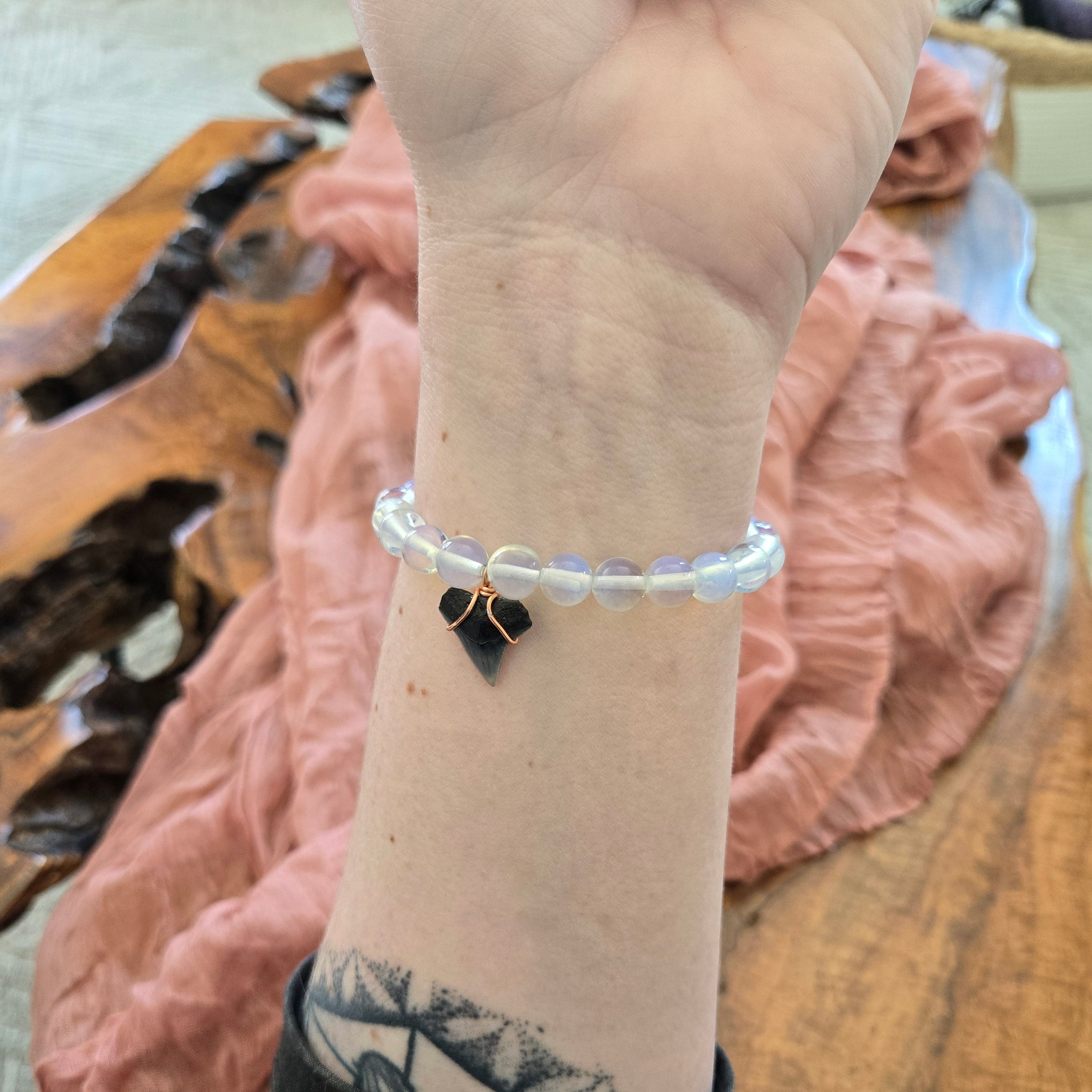 Bull Shark Tooth Fossil & Opalite Bracelet
