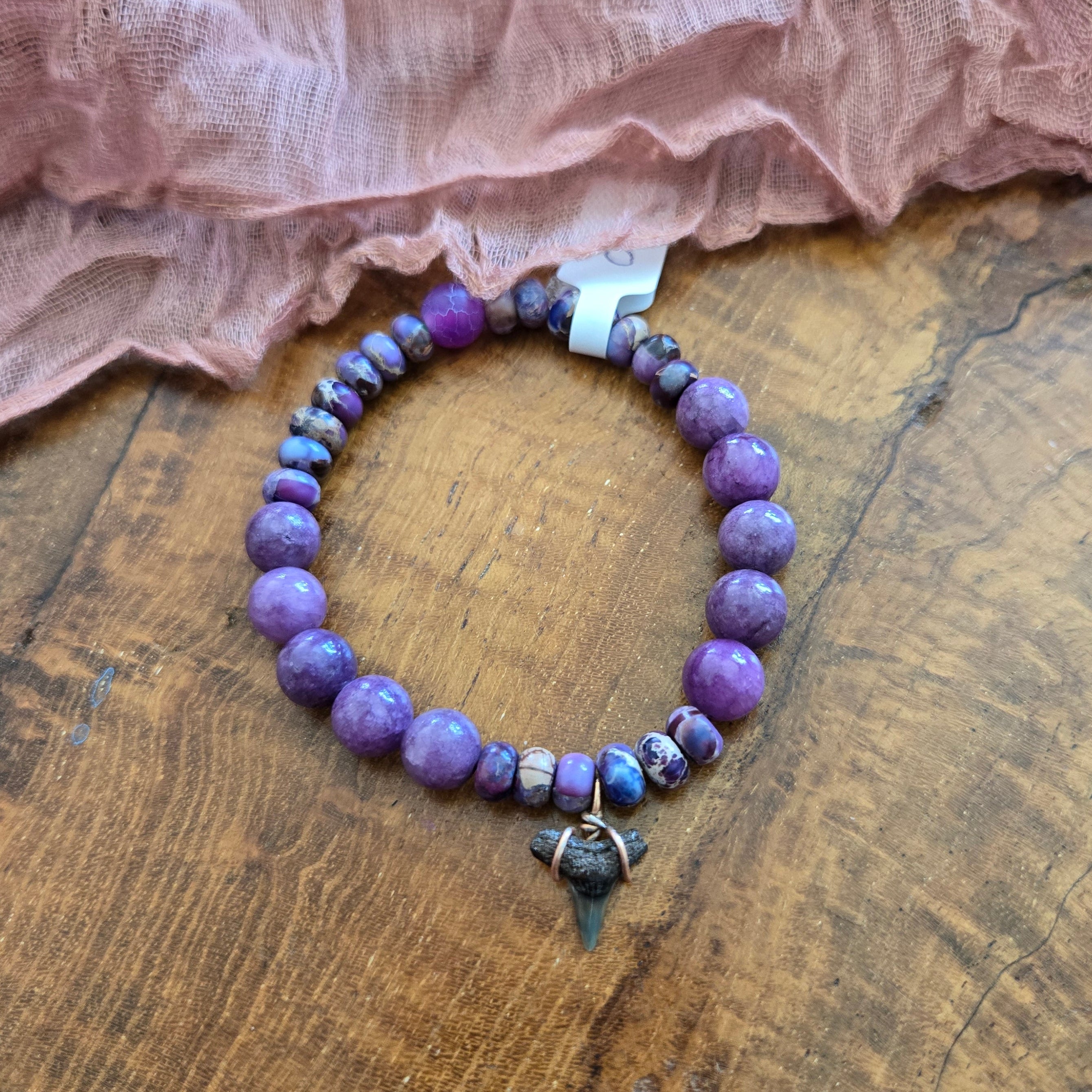 Lemon Shark Tooth Fossil & Jasper Bracelet
