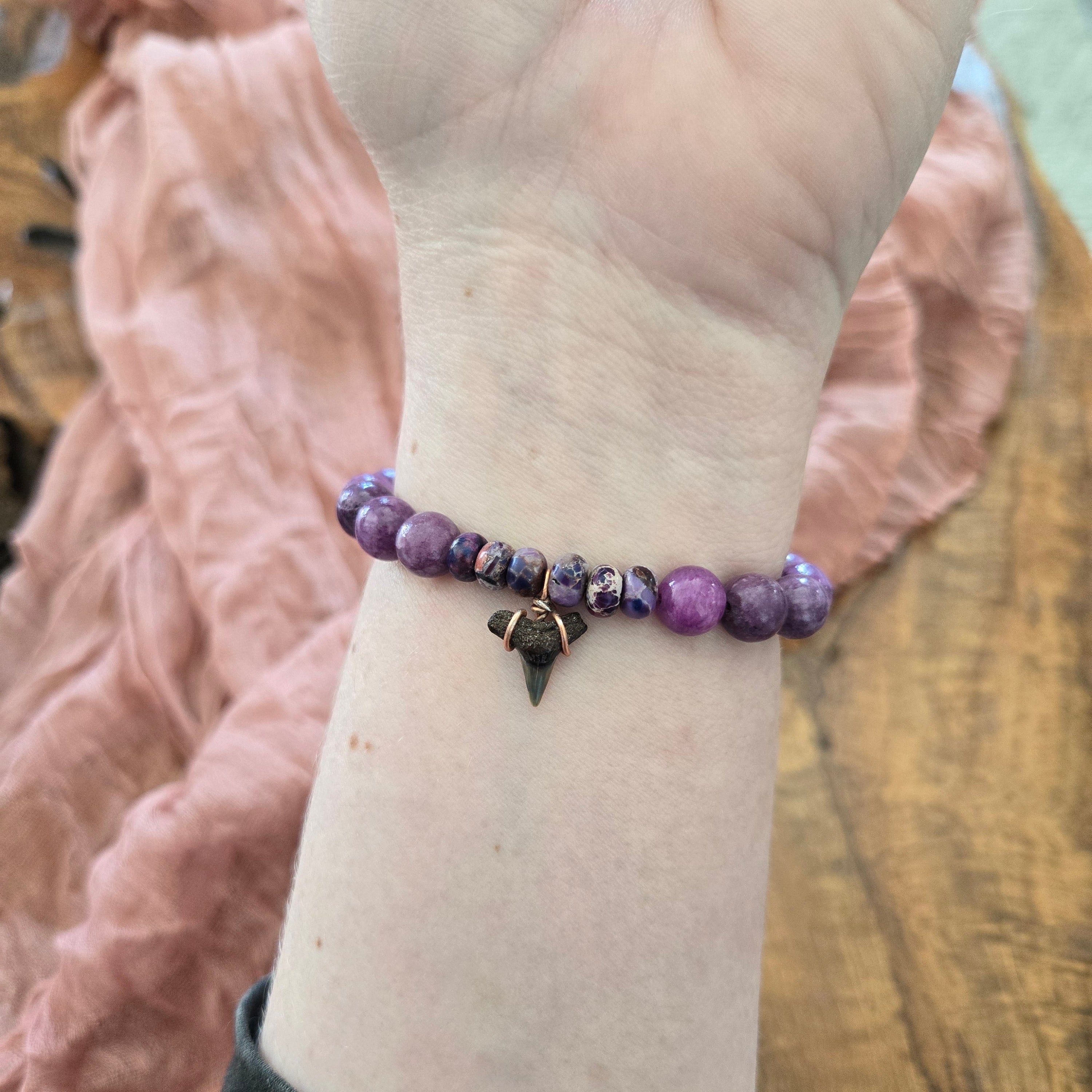 Lemon Shark Tooth Fossil & Jasper Bracelet