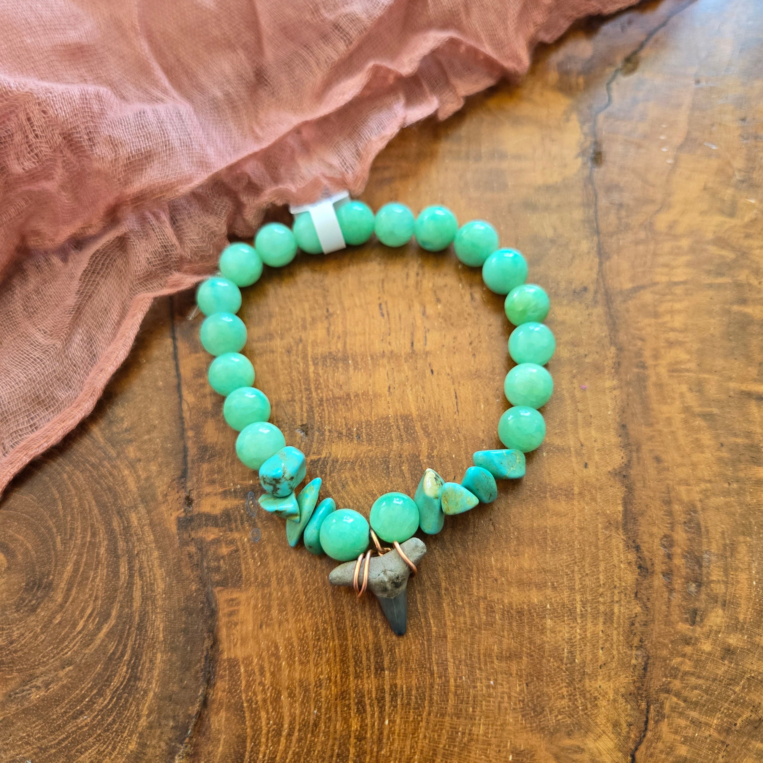 Lemon Shark Tooth Fossil & Turquoise Bracelet