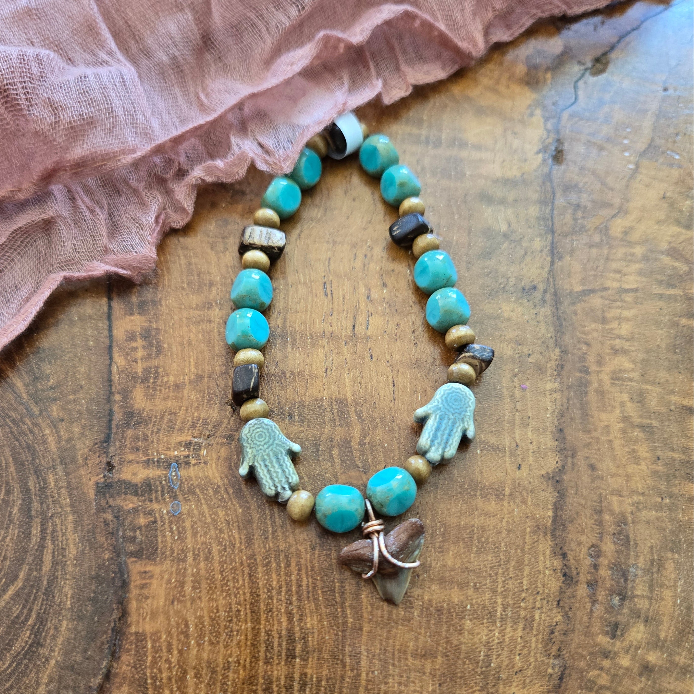 Bull Shark Tooth Fossil & Turquoise Bracelet