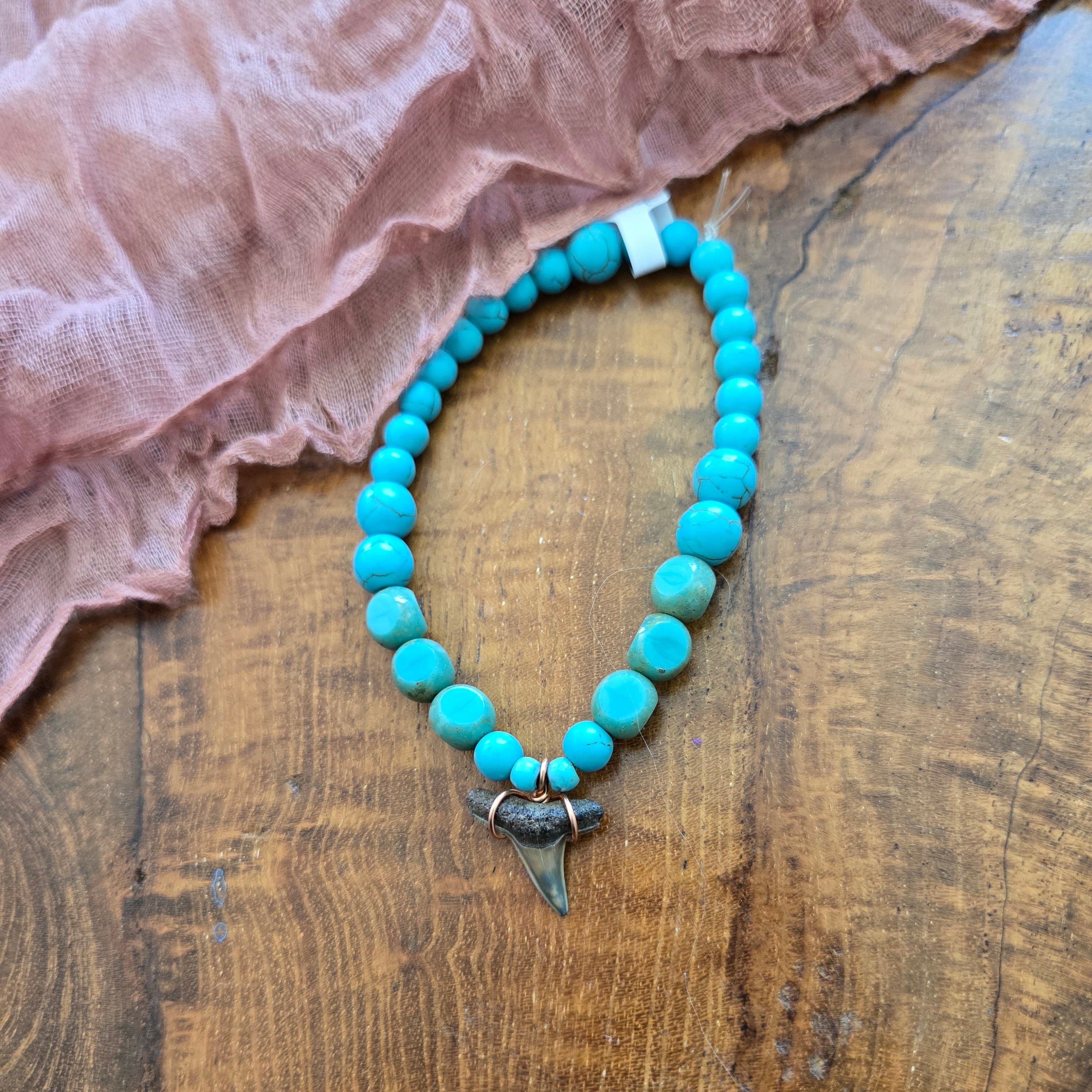 Lemon Shark Tooth Fossil & Turquoise Bracelet