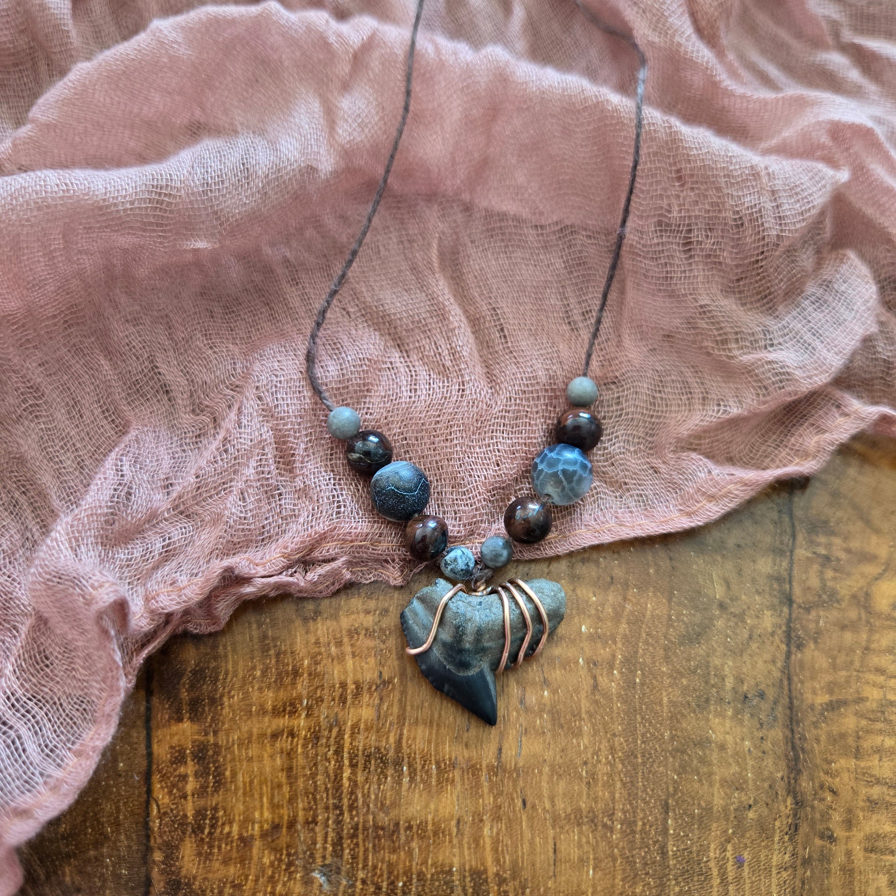 Tiger Shark Tooth Fossil Necklace 20"