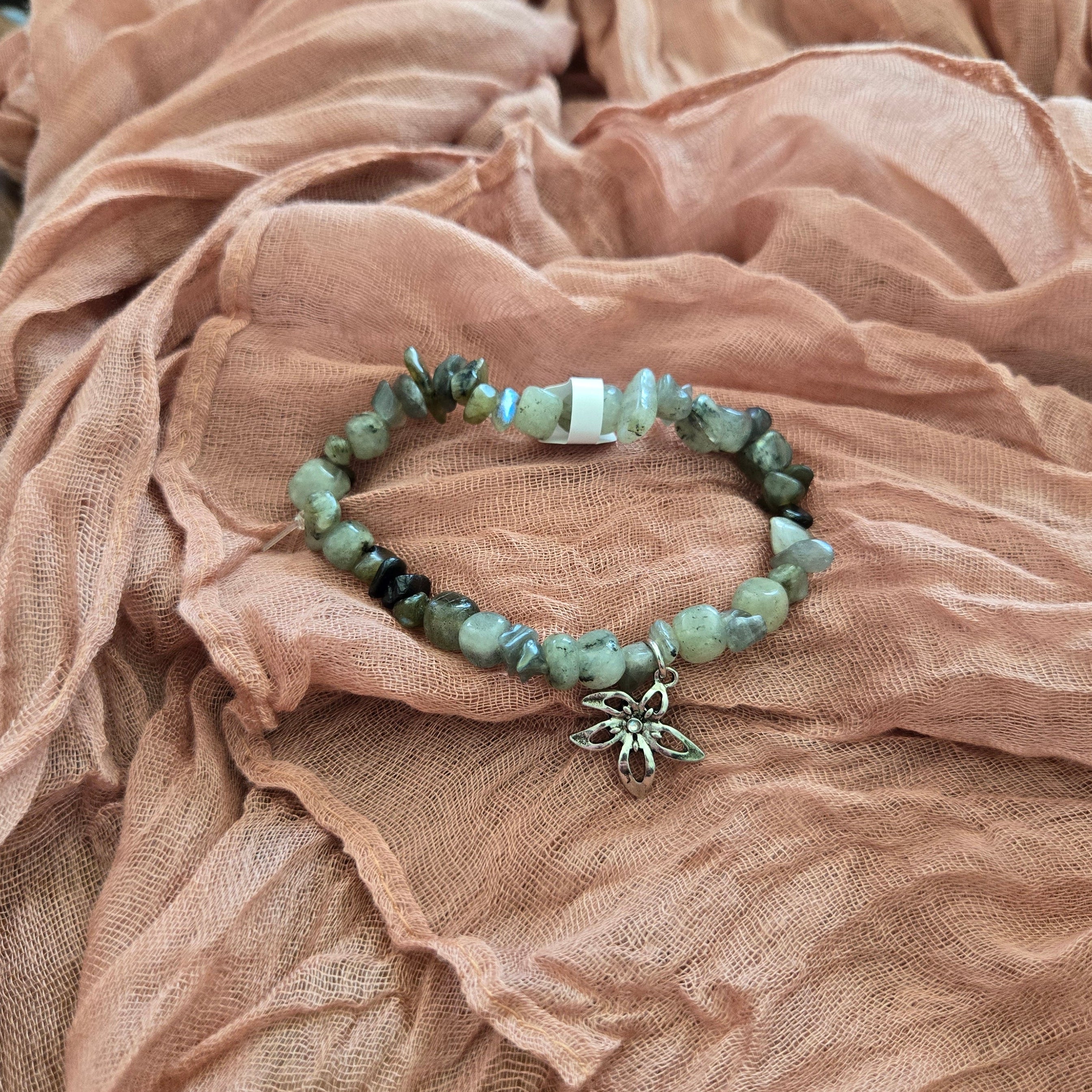 Raw Labradorite Bracelet With Charm