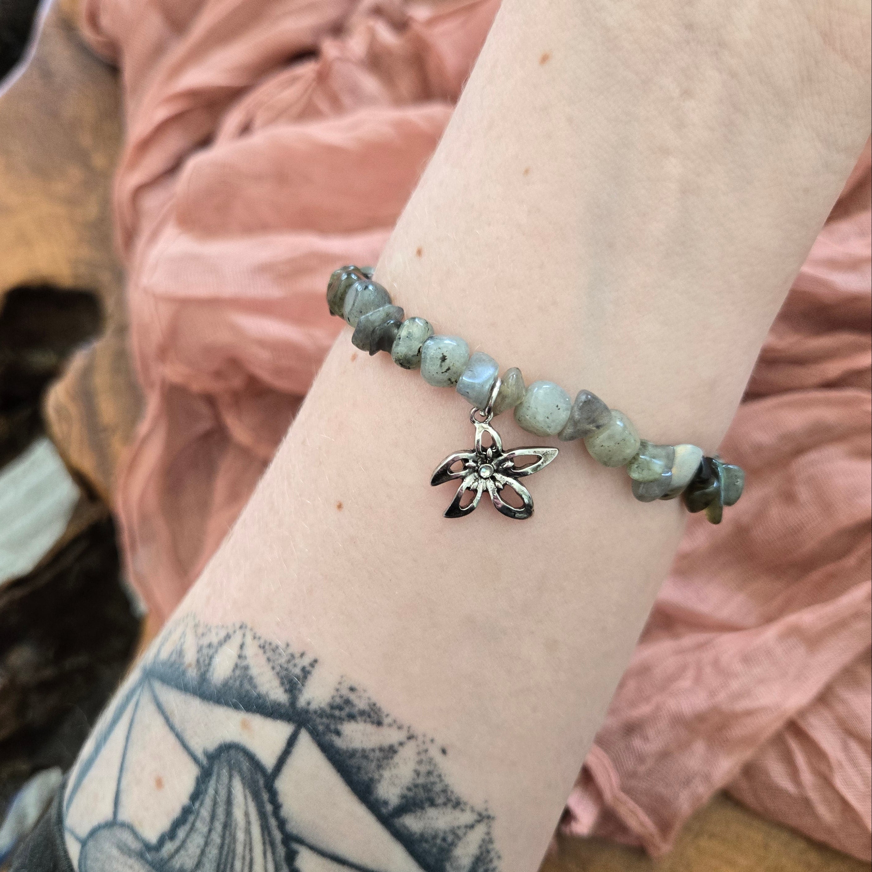 Raw Labradorite Bracelet With Charm