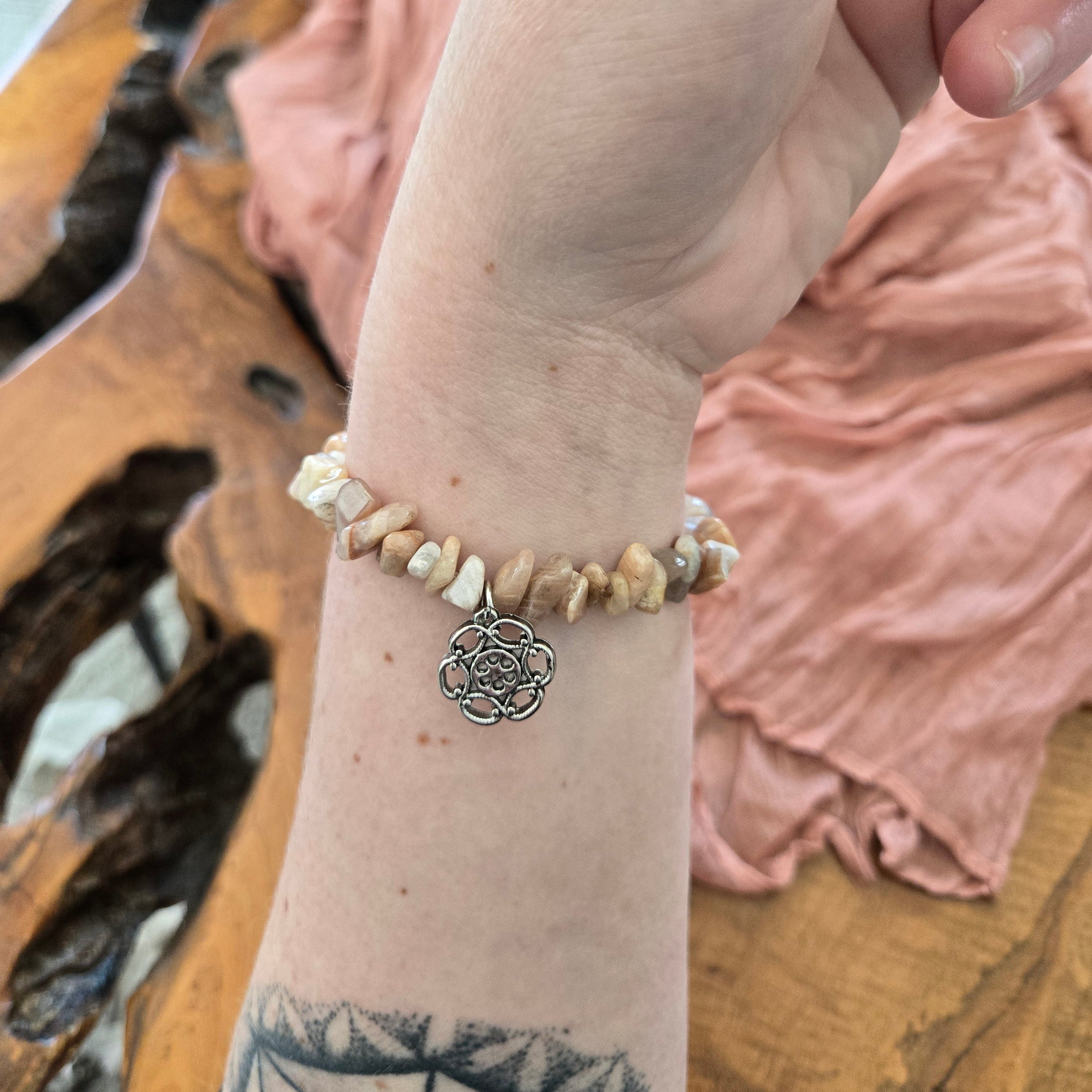 Raw Sun Stone Bracelet With Charm
