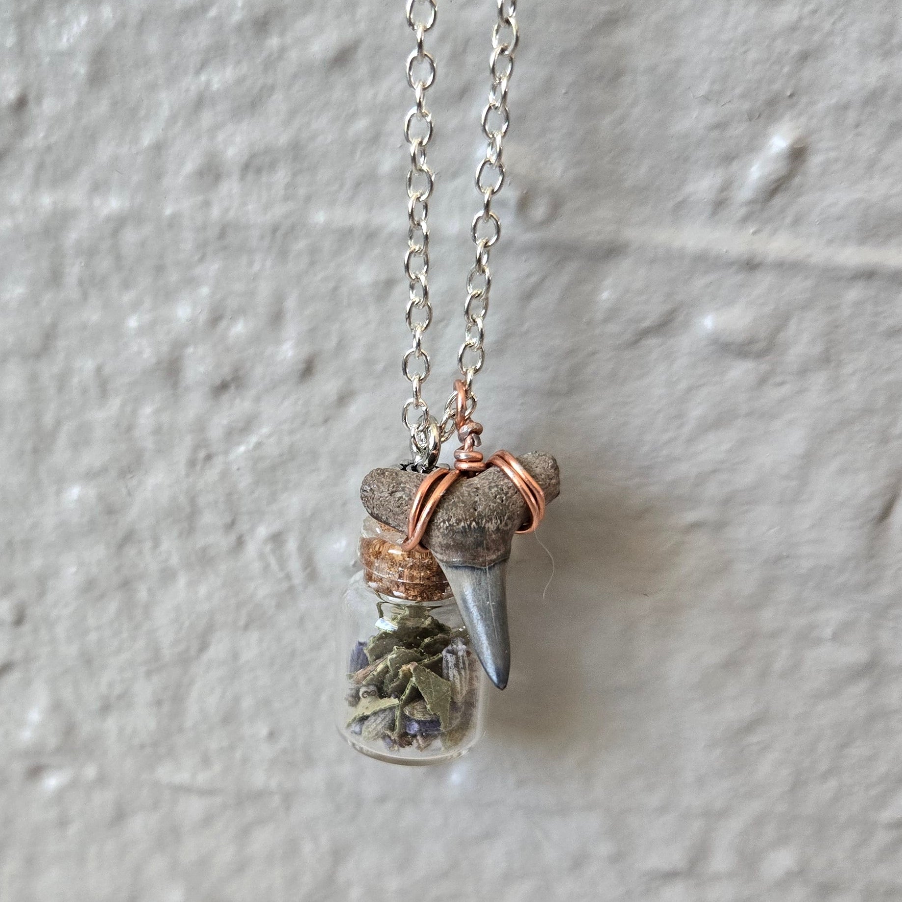 Bottled Herb Necklace With Shark Tooth Charm