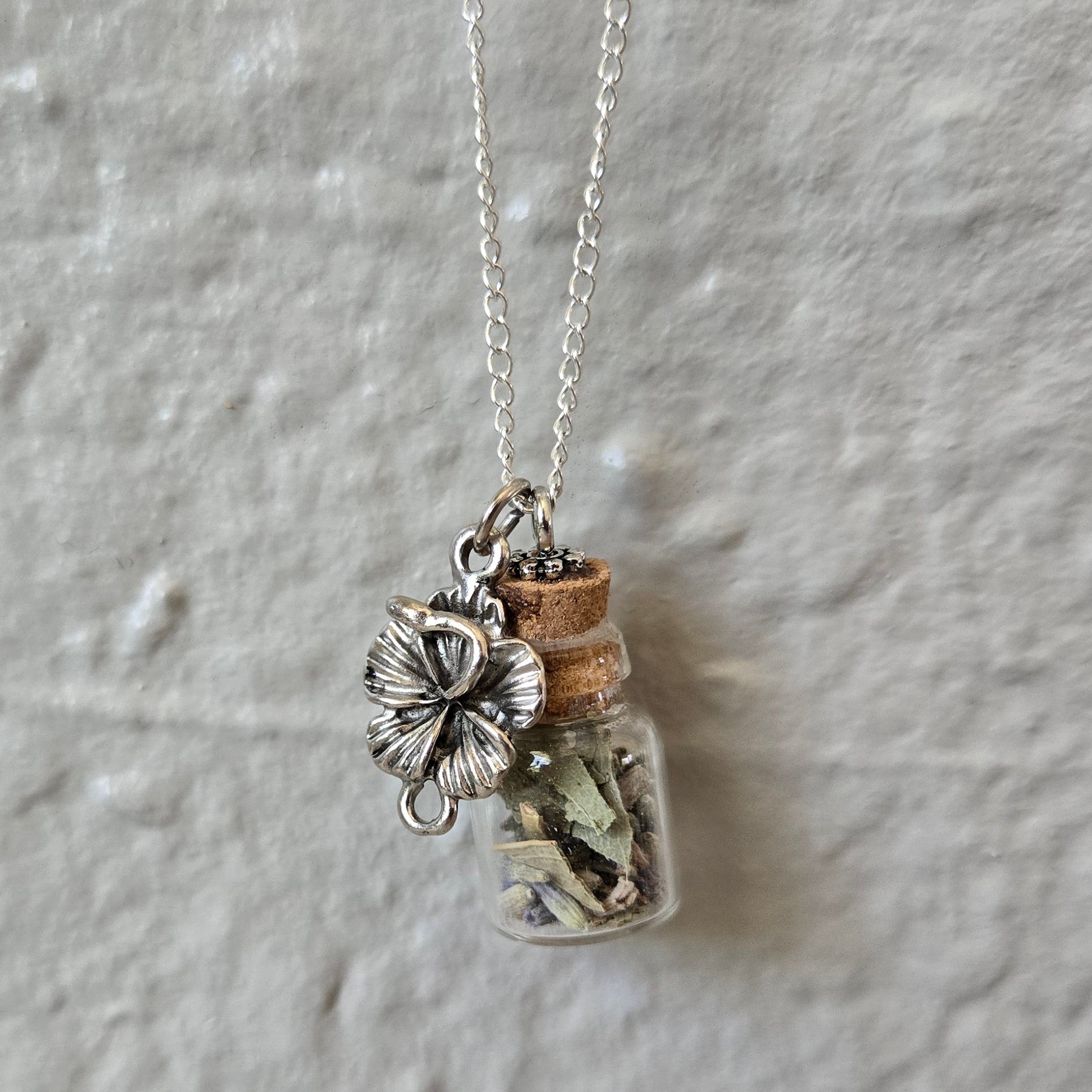 Bottled Herb Necklace With Flower Charm