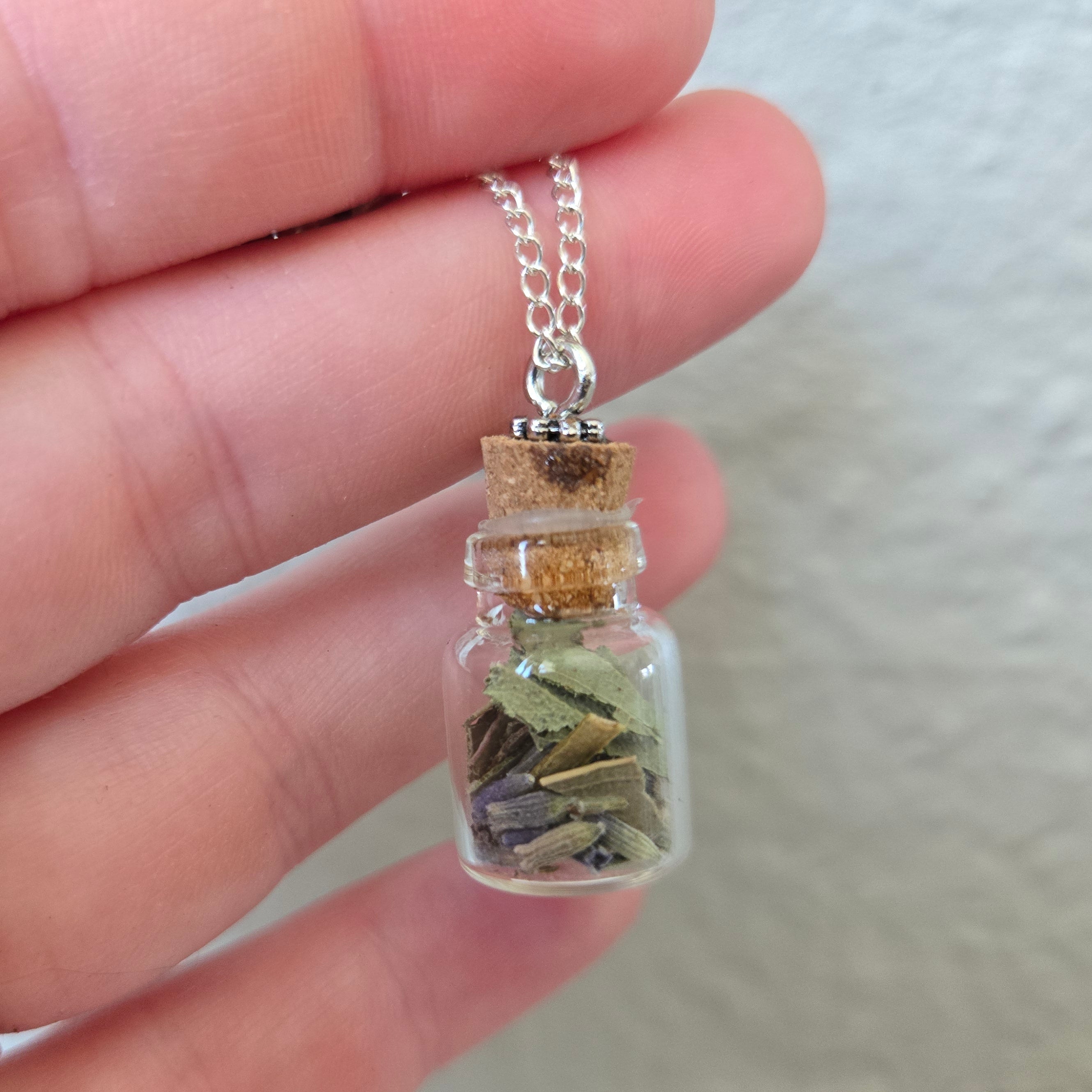 Bottled Herb Necklace With Flower Charm