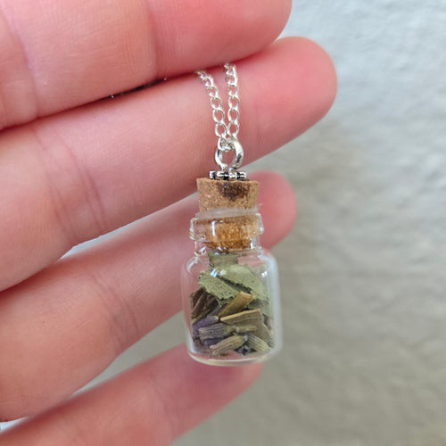 Bottled Herb Necklace With Flower Charm