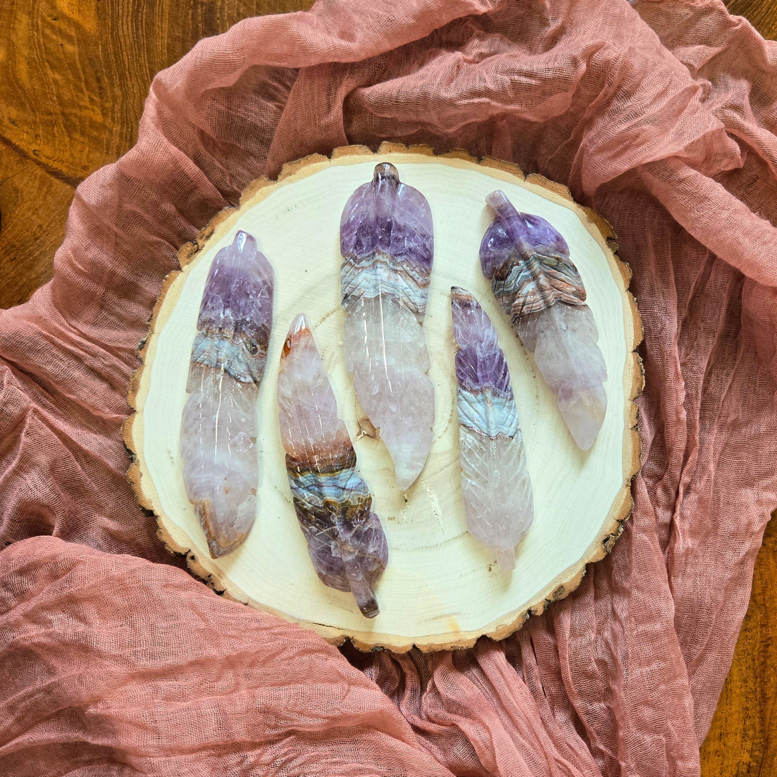 Amethyst Lace Agate Feather Carving