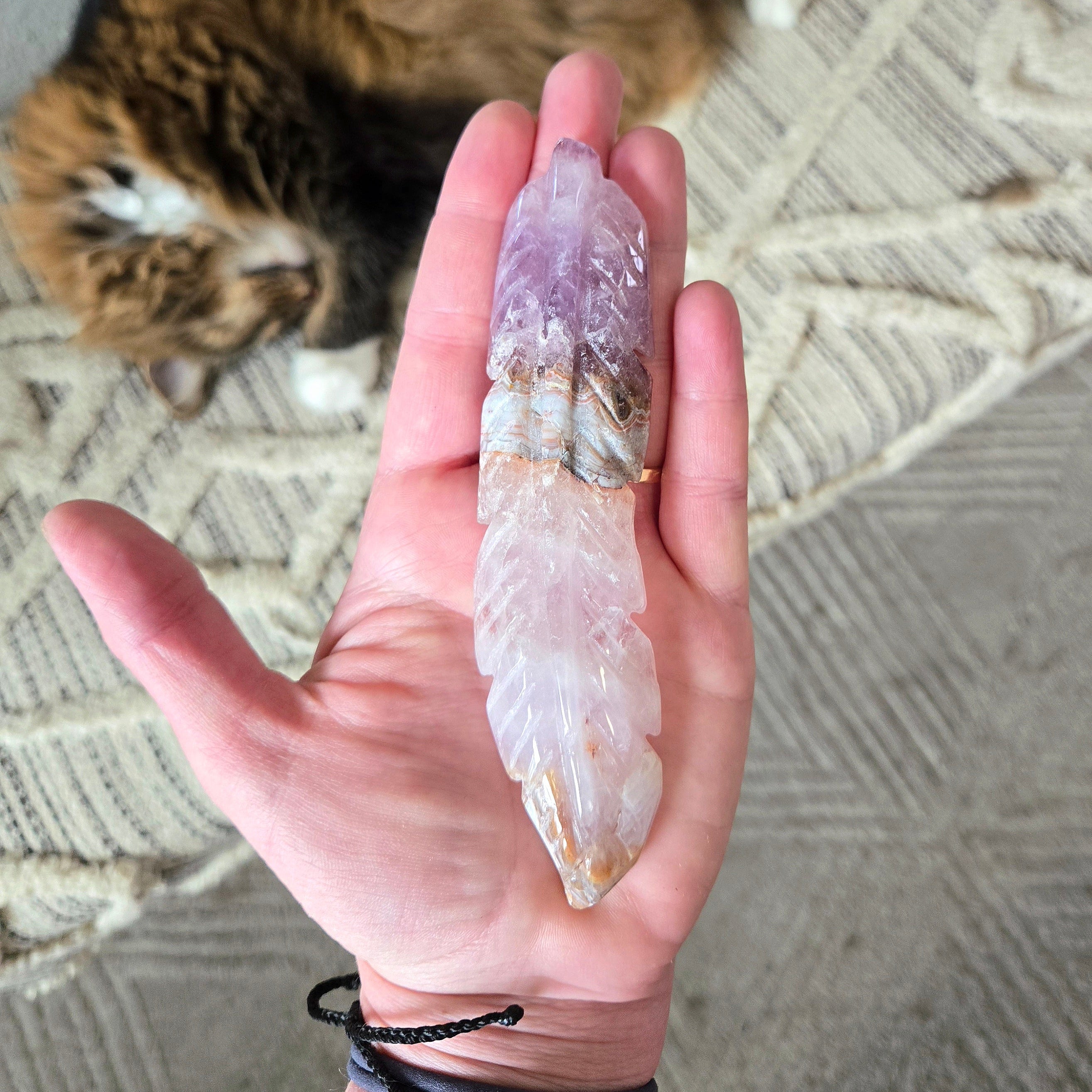 Amethyst Lace Agate Feather Carving