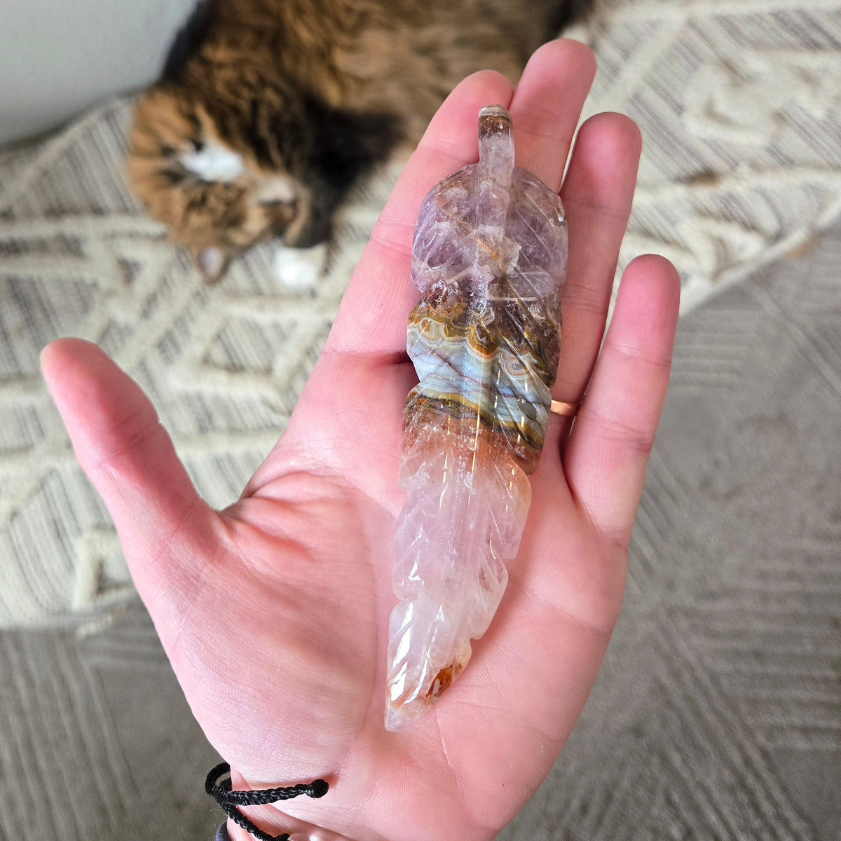 Amethyst Lace Agate Feather Carving