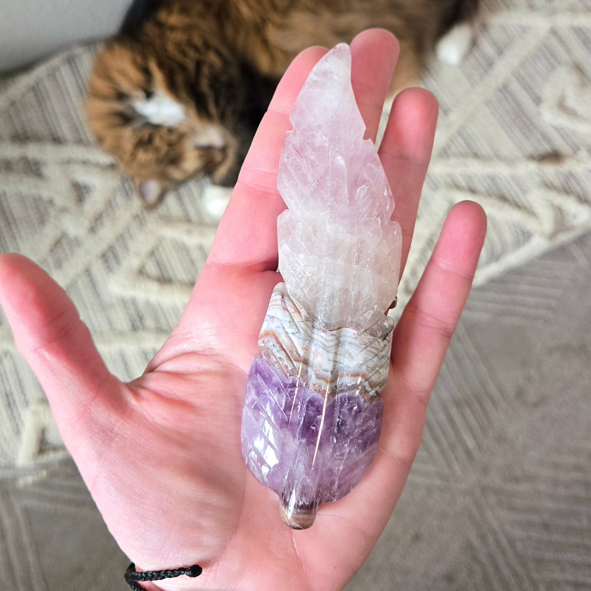 Amethyst Lace Agate Feather Carving