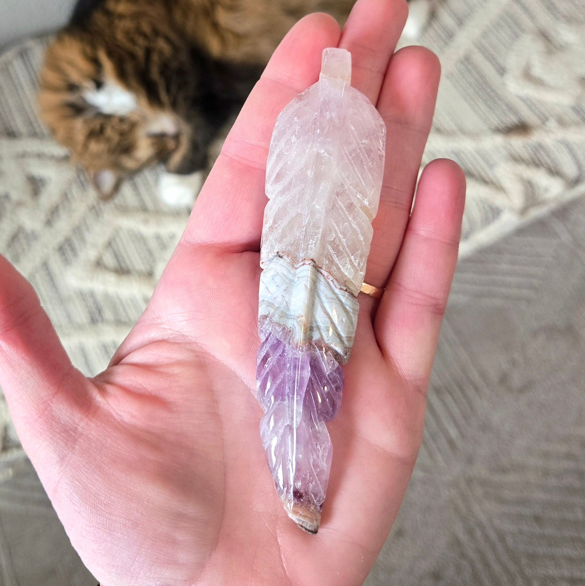 Amethyst Lace Agate Feather Carving