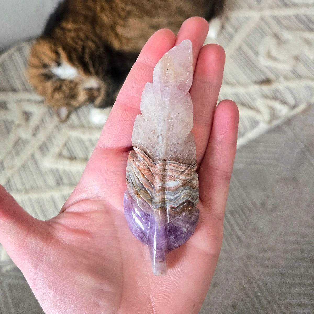 Amethyst Lace Agate Feather Carving